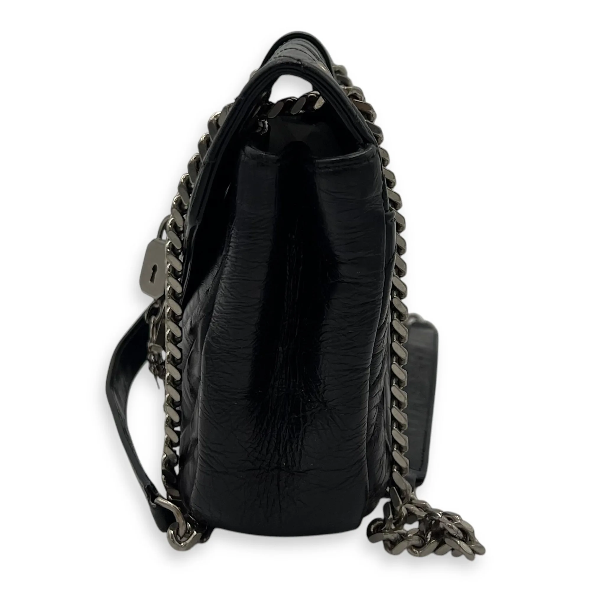 Classic Monogramme College Black Shoulder Bag in Calfskin, Silver hardware