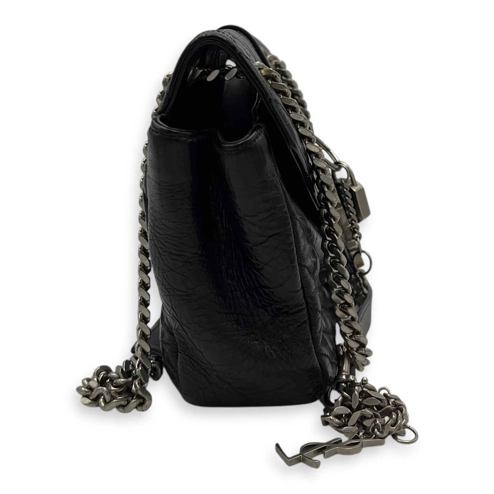 Classic Monogramme College Black Shoulder Bag in Calfskin, Silver hardware