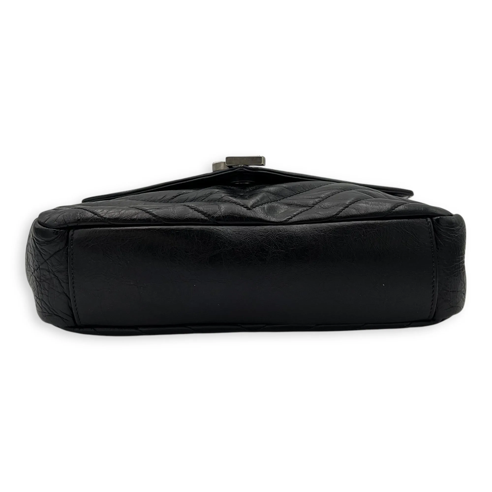 Classic Monogramme College Black Shoulder Bag in Calfskin, Silver hardware