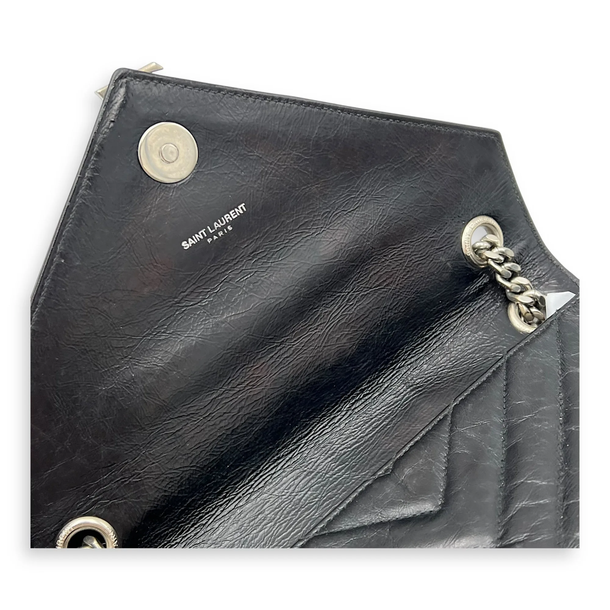 Classic Monogramme College Black Shoulder Bag in Calfskin, Silver hardware