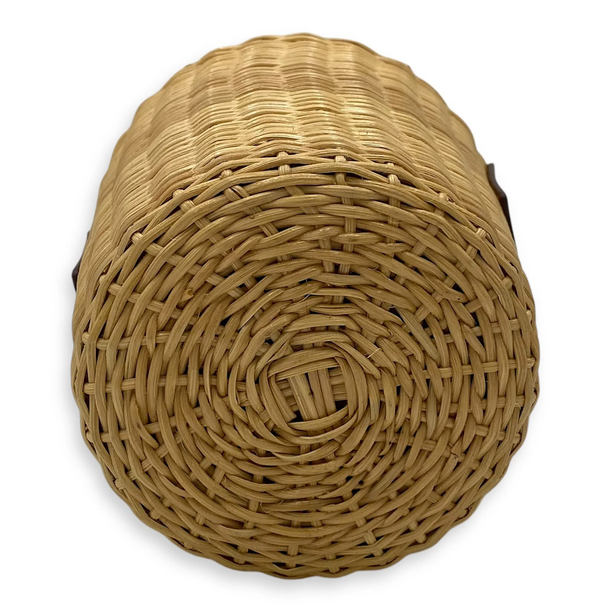 Wicker Bucket Brown Top Handle Bag in Rattan, Gold hardware