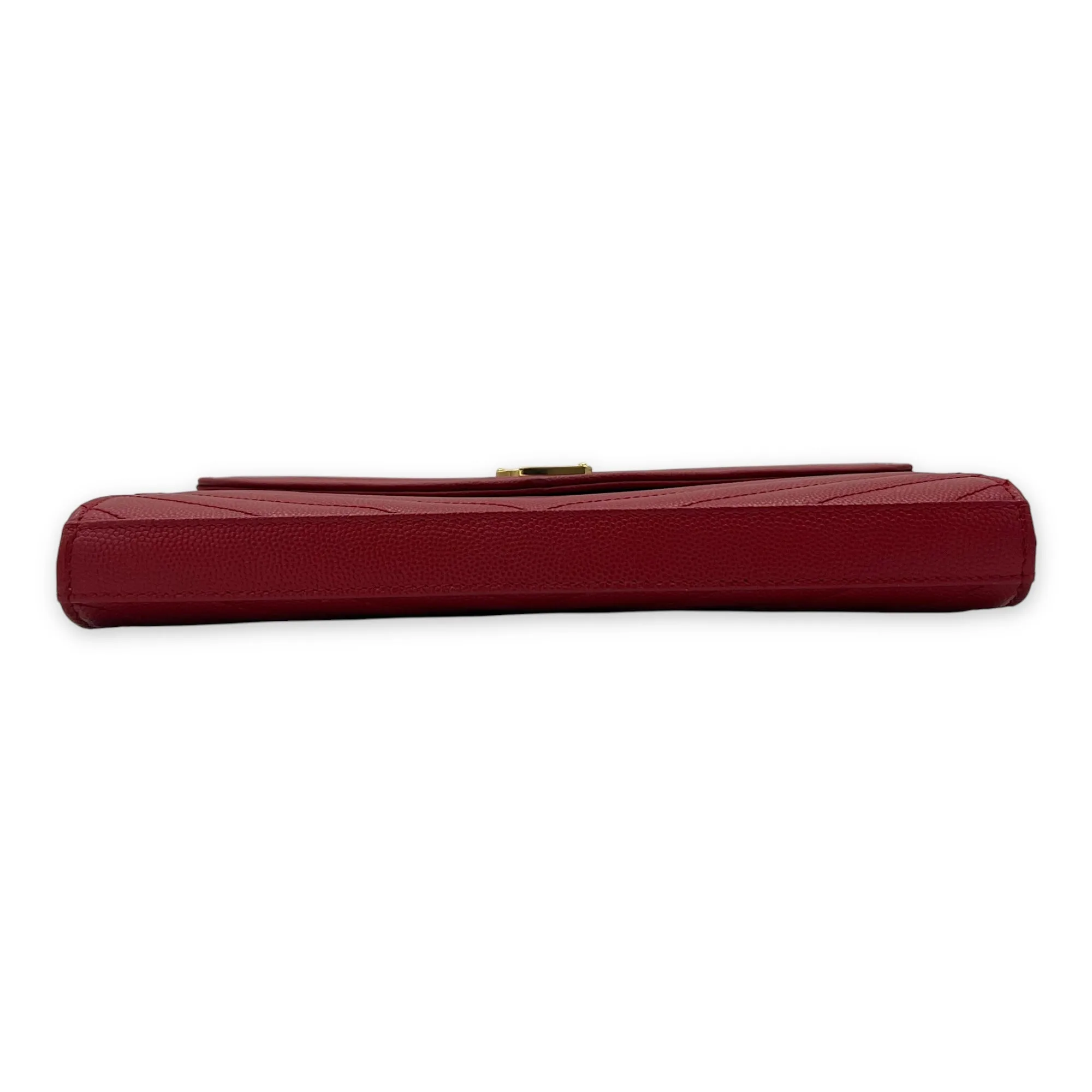Envelope Wallet On Chain Red in Caviar Leather, Gold hardware