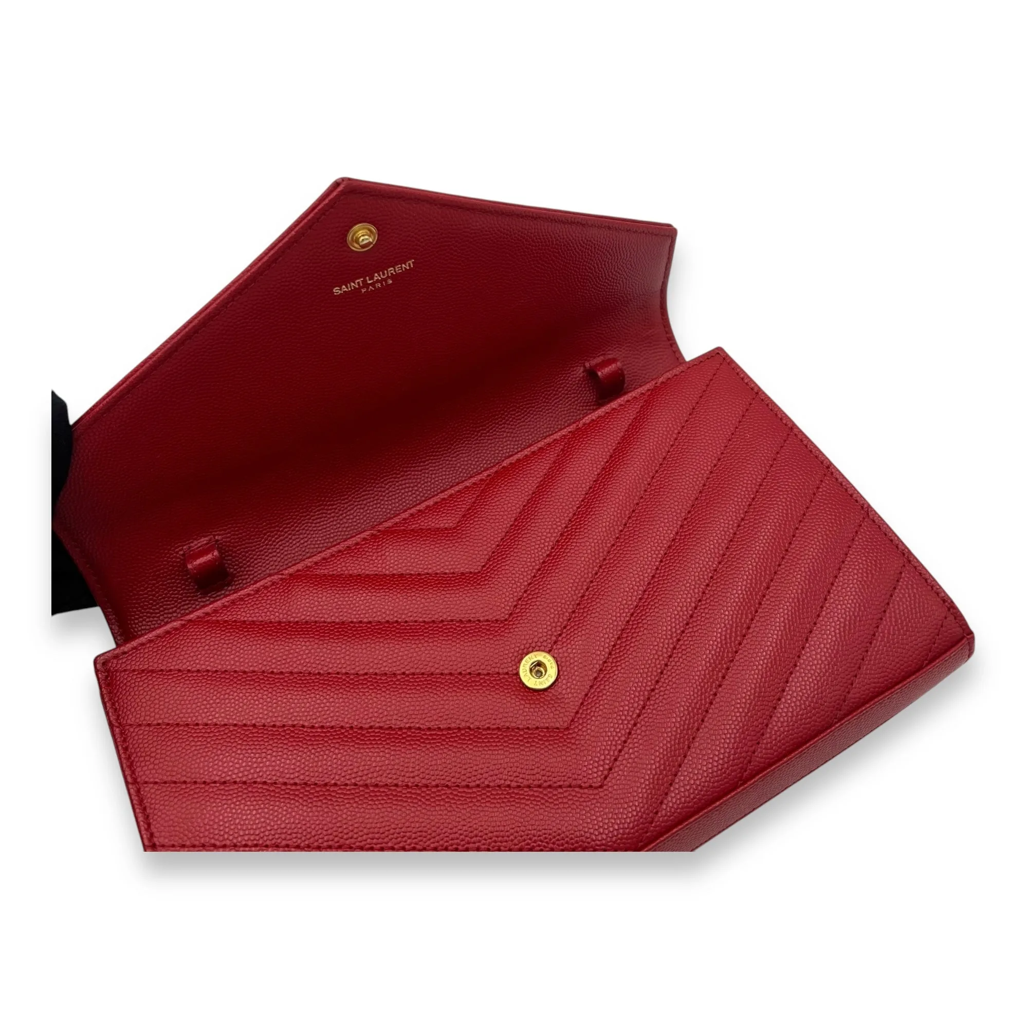 Envelope Wallet On Chain Red in Caviar Leather, Gold hardware