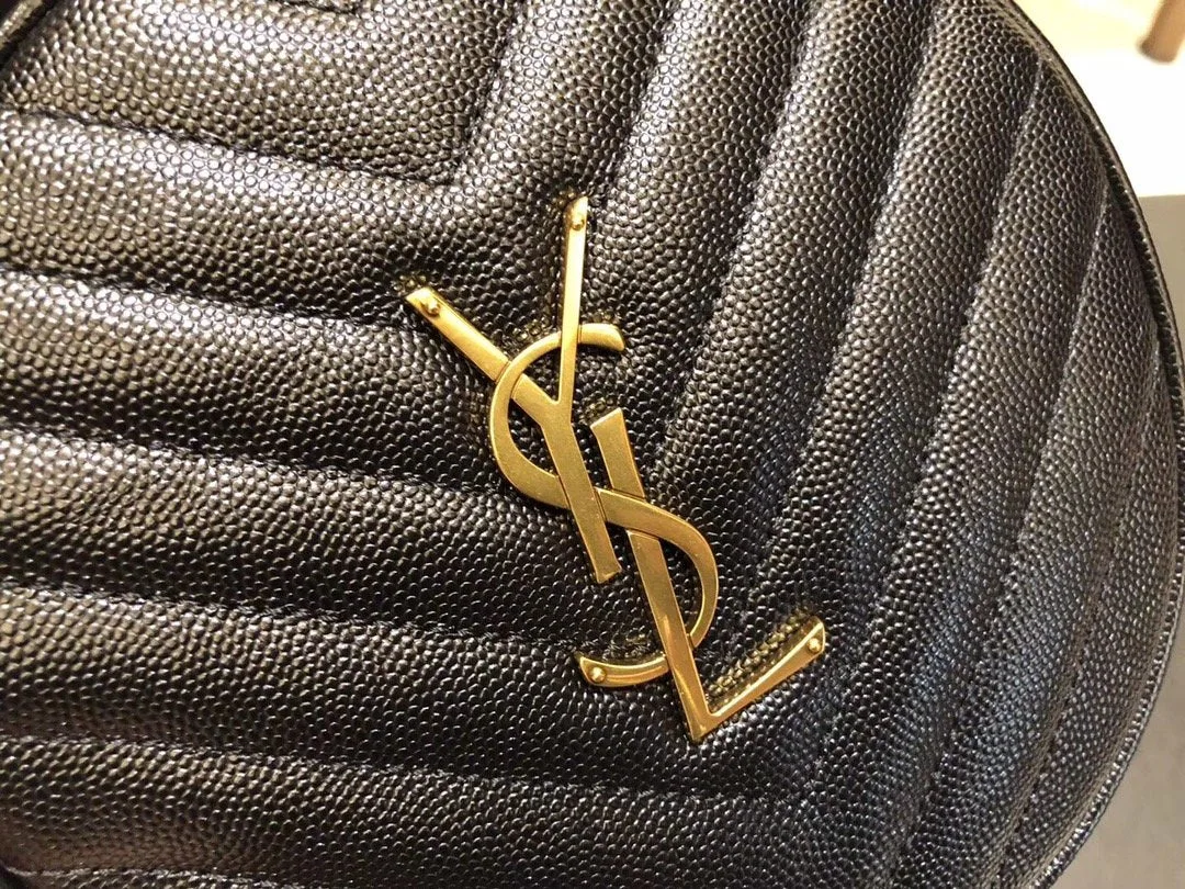 YSL Vinyle Round Camera BAG In Chevron Quilted Grain De Poudre Embossed Leather
