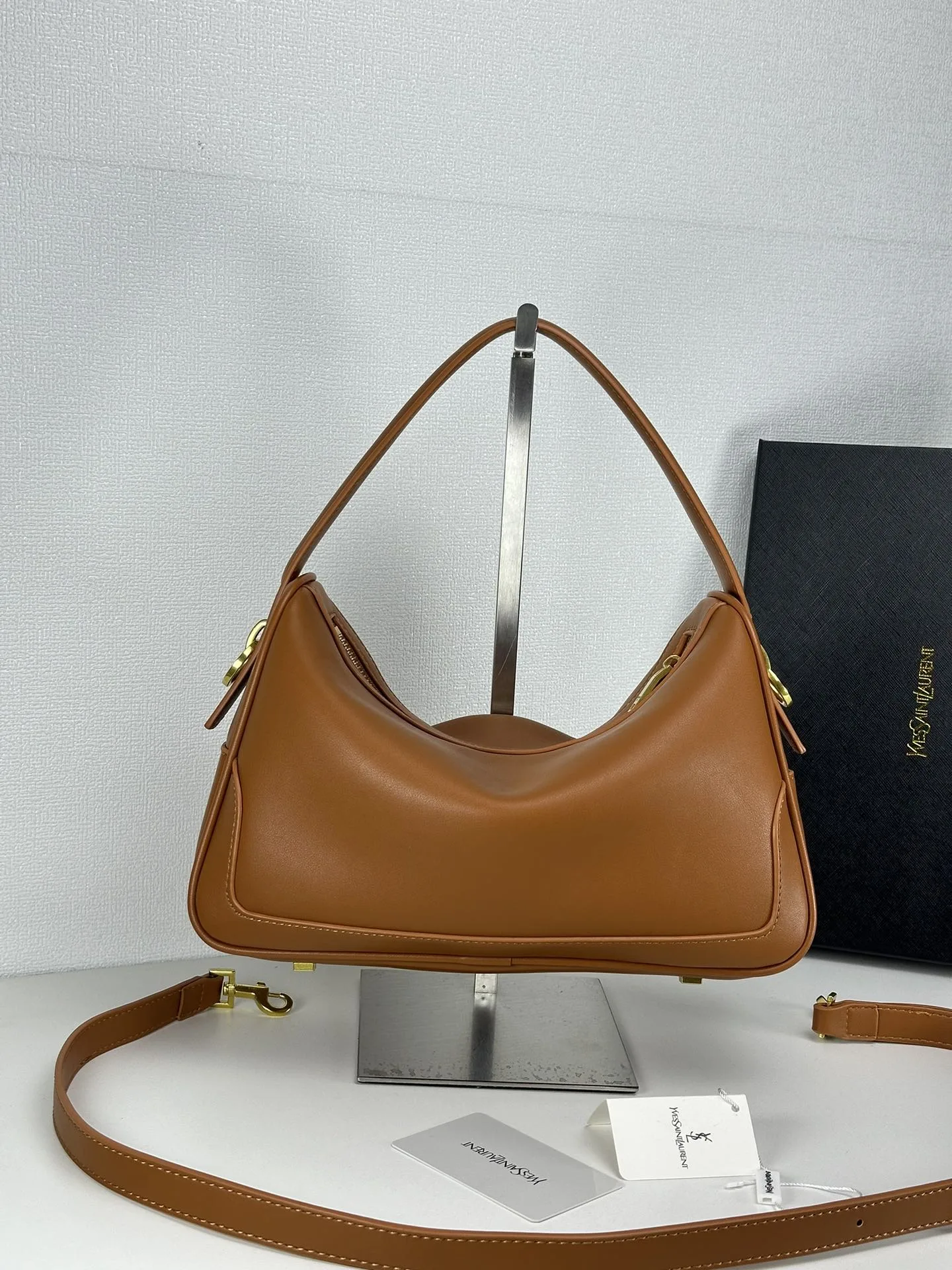 Saint Laurent YSL Vintage Bowling Bag - Camel Colored Leather Bag