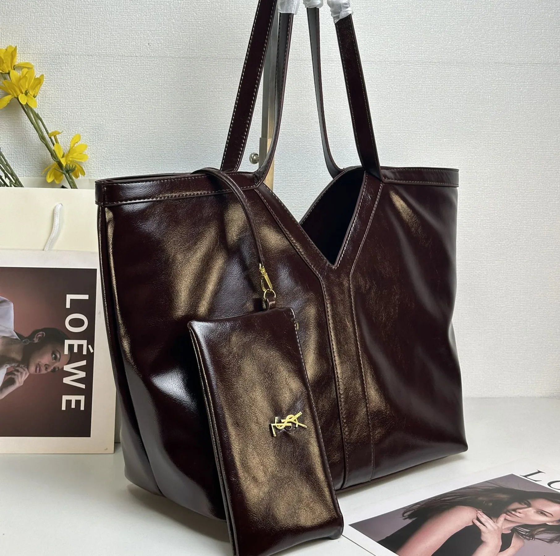 Saint Laurent Oversized Tote Bag - Burgundy Bag