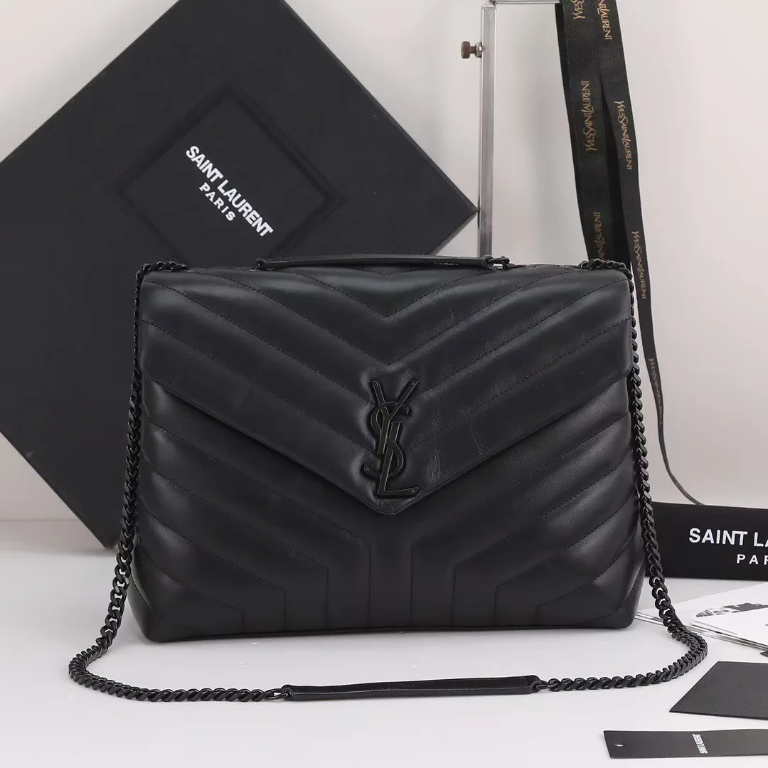 [TOP] SAINT LAURENT Loulou medium quilted leather shoulder bag black Bag-Black hardware