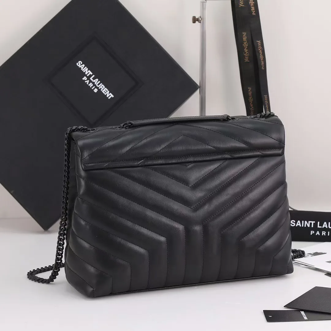 [TOP] SAINT LAURENT Loulou medium quilted leather shoulder bag black Bag-Black hardware