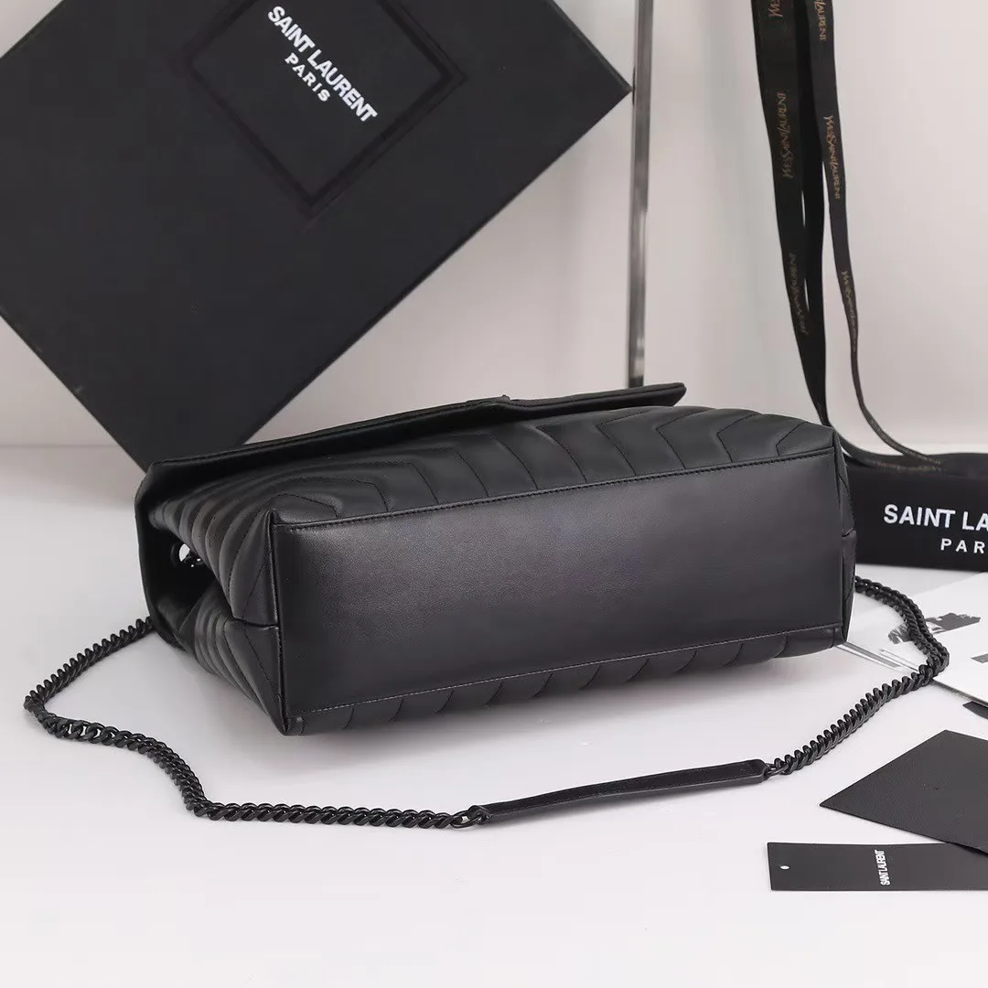 [TOP] SAINT LAURENT Loulou medium quilted leather shoulder bag black Bag-Black hardware