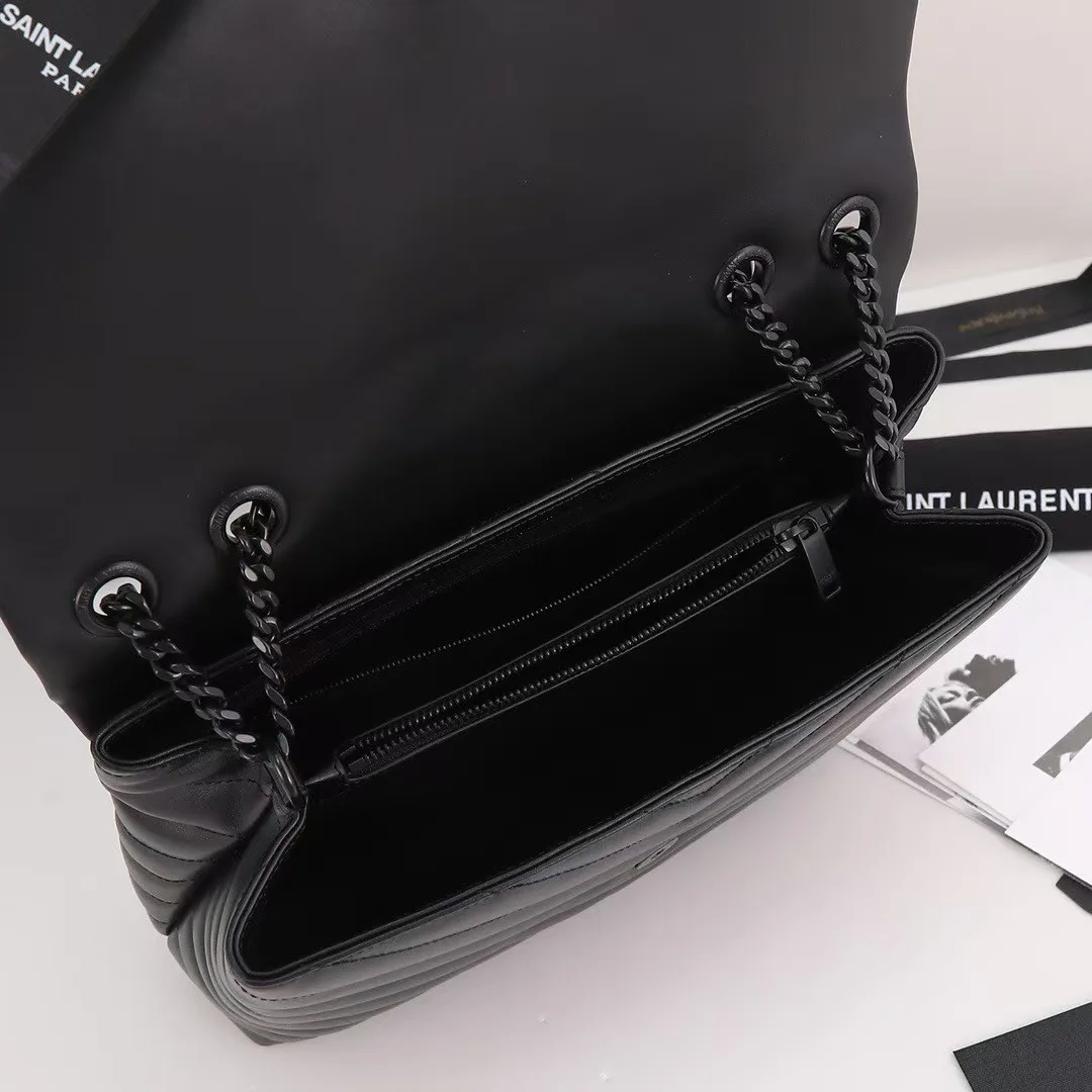 [TOP] SAINT LAURENT Loulou medium quilted leather shoulder bag black Bag-Black hardware