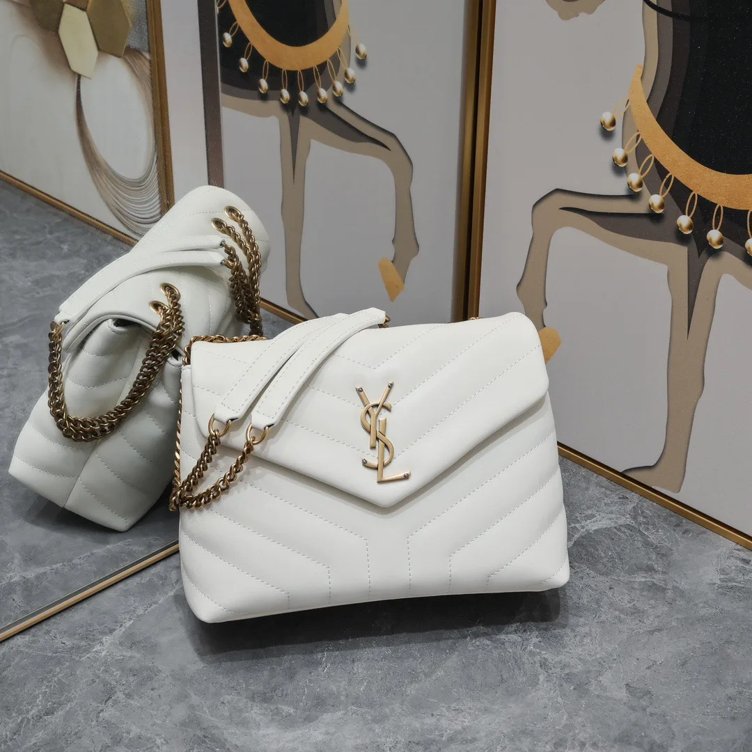 SAINT LAURENT Loulou small quilted leather white golden hardware shoulder bag