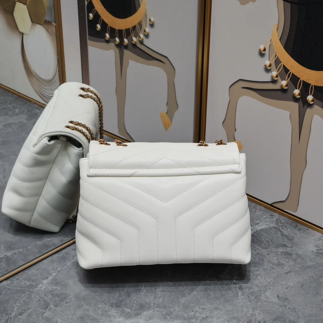 SAINT LAURENT Loulou small quilted leather white golden hardware shoulder bag