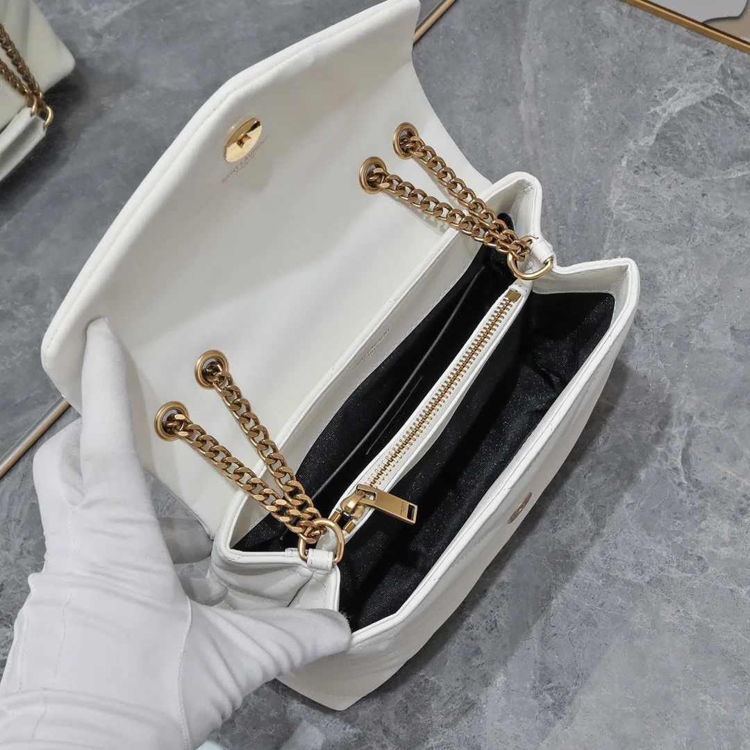 SAINT LAURENT Loulou small quilted leather white golden hardware shoulder bag