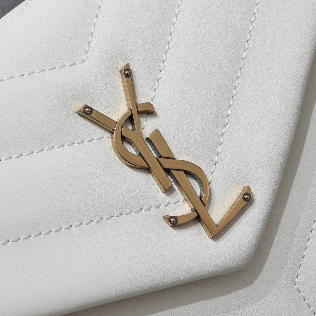 SAINT LAURENT Loulou small quilted leather white golden hardware shoulder bag