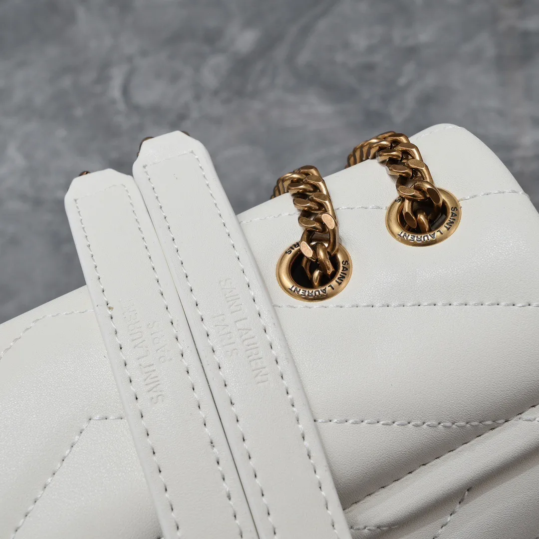 SAINT LAURENT Loulou small quilted leather white golden hardware shoulder bag