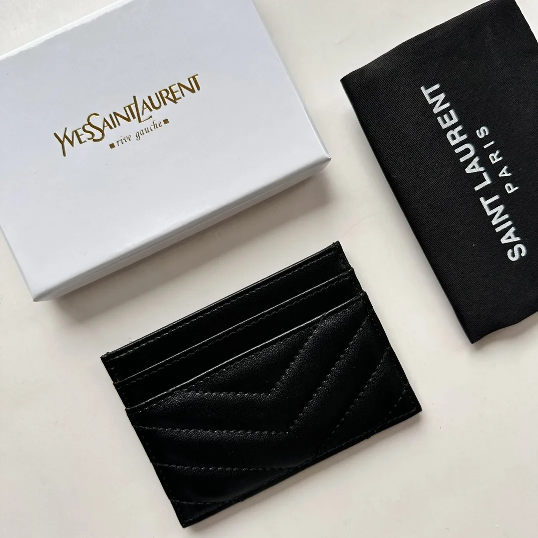 Saint Laurent CASSANDRE MATELASSÉ card case in lambskin -Black and Gold Wallet