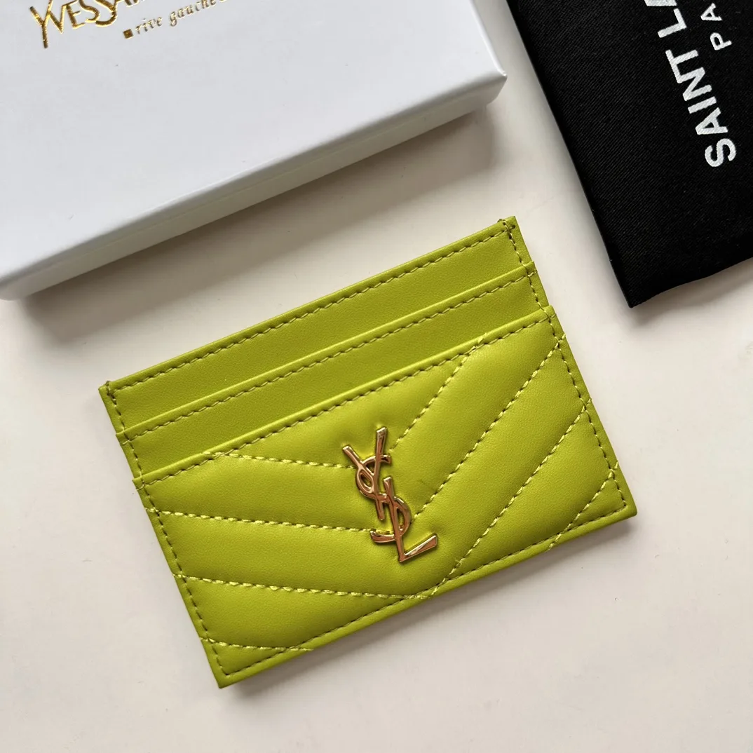 Saint Laurent CASSANDRE MATELASSÉ card case in lambskin -Green Wallet