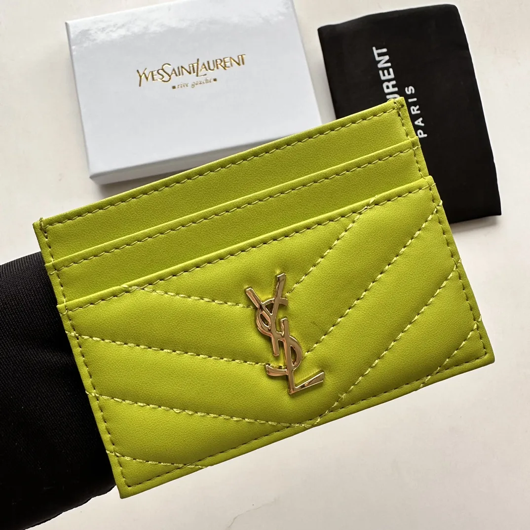 Saint Laurent CASSANDRE MATELASSÉ card case in lambskin -Green Wallet