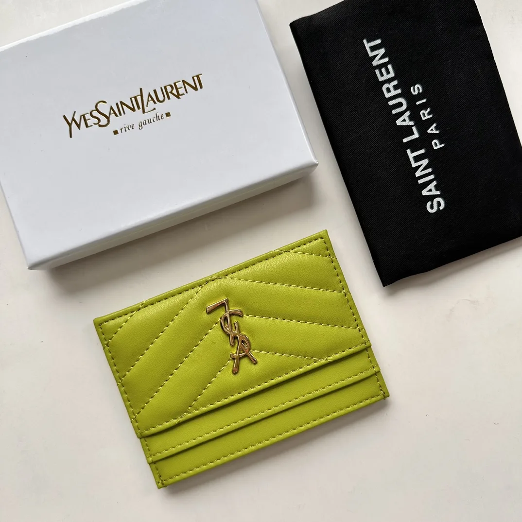 Saint Laurent CASSANDRE MATELASSÉ card case in lambskin -Green Wallet