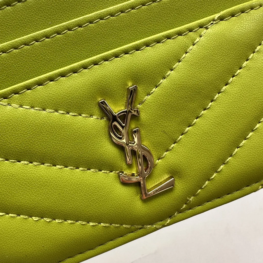 Saint Laurent CASSANDRE MATELASSÉ card case in lambskin -Green Wallet