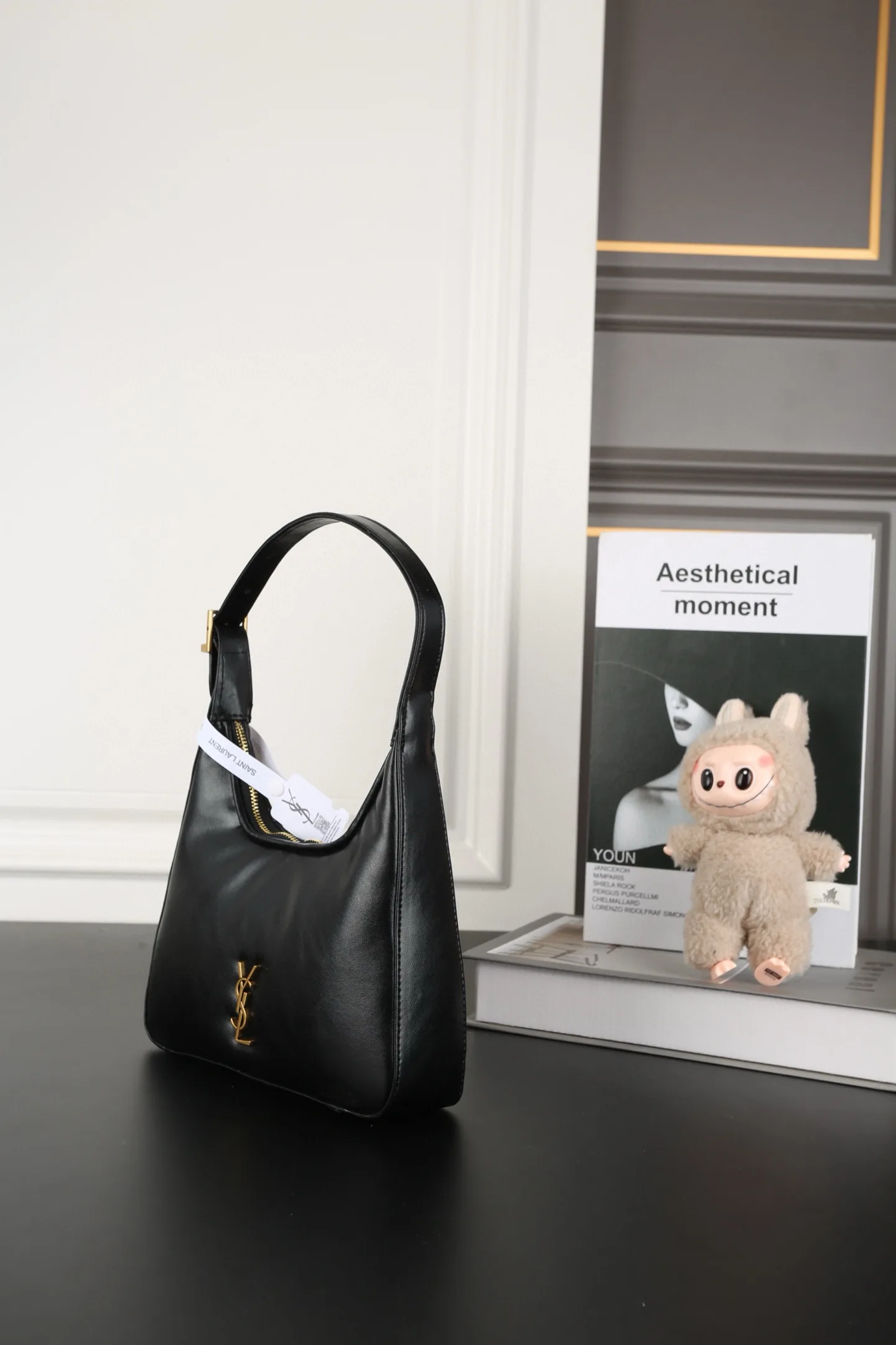 Saint Laurent YSL Calypso Mini Hobo Lambskin Bag - Black