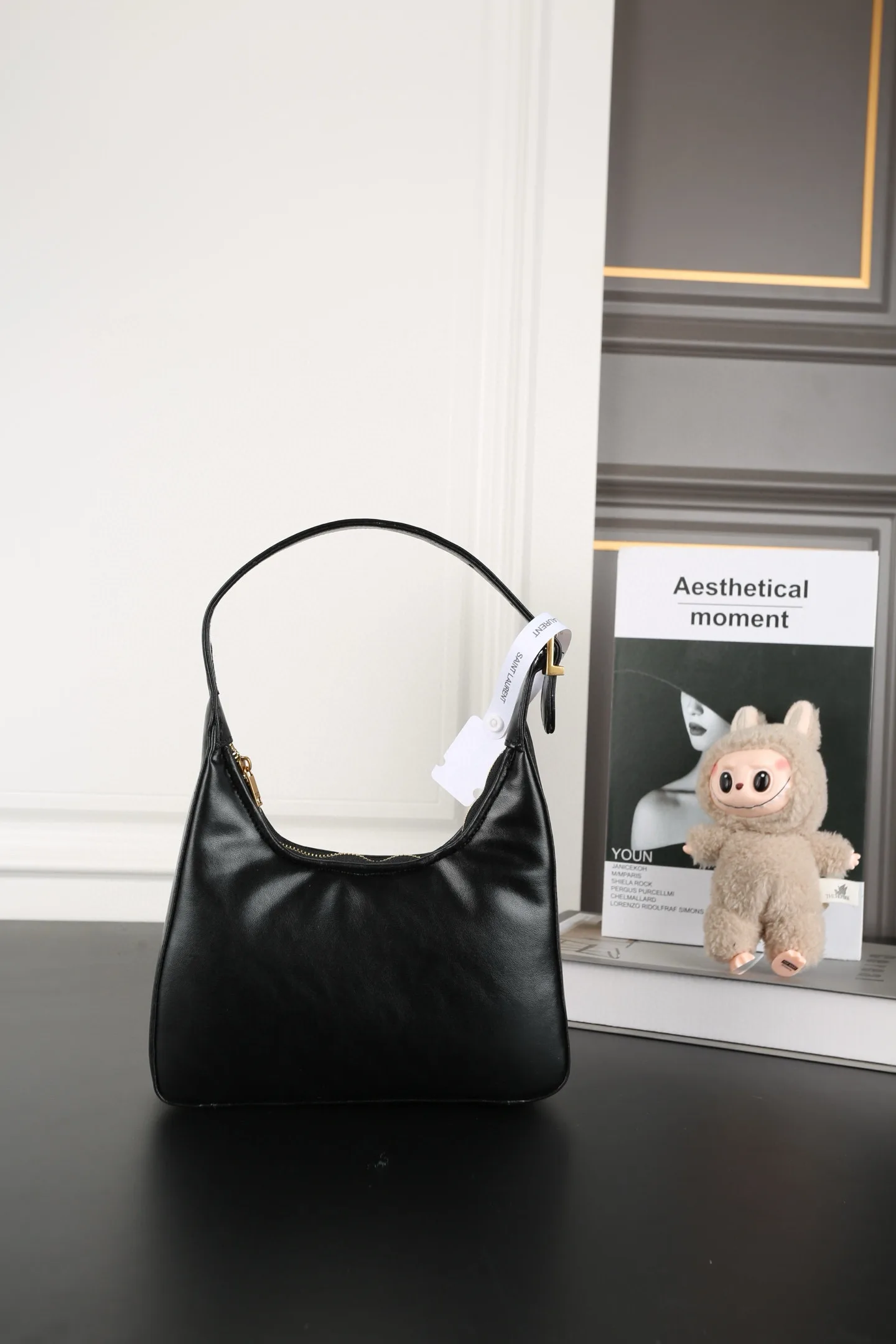 Saint Laurent YSL Calypso Mini Hobo Lambskin Bag - Black