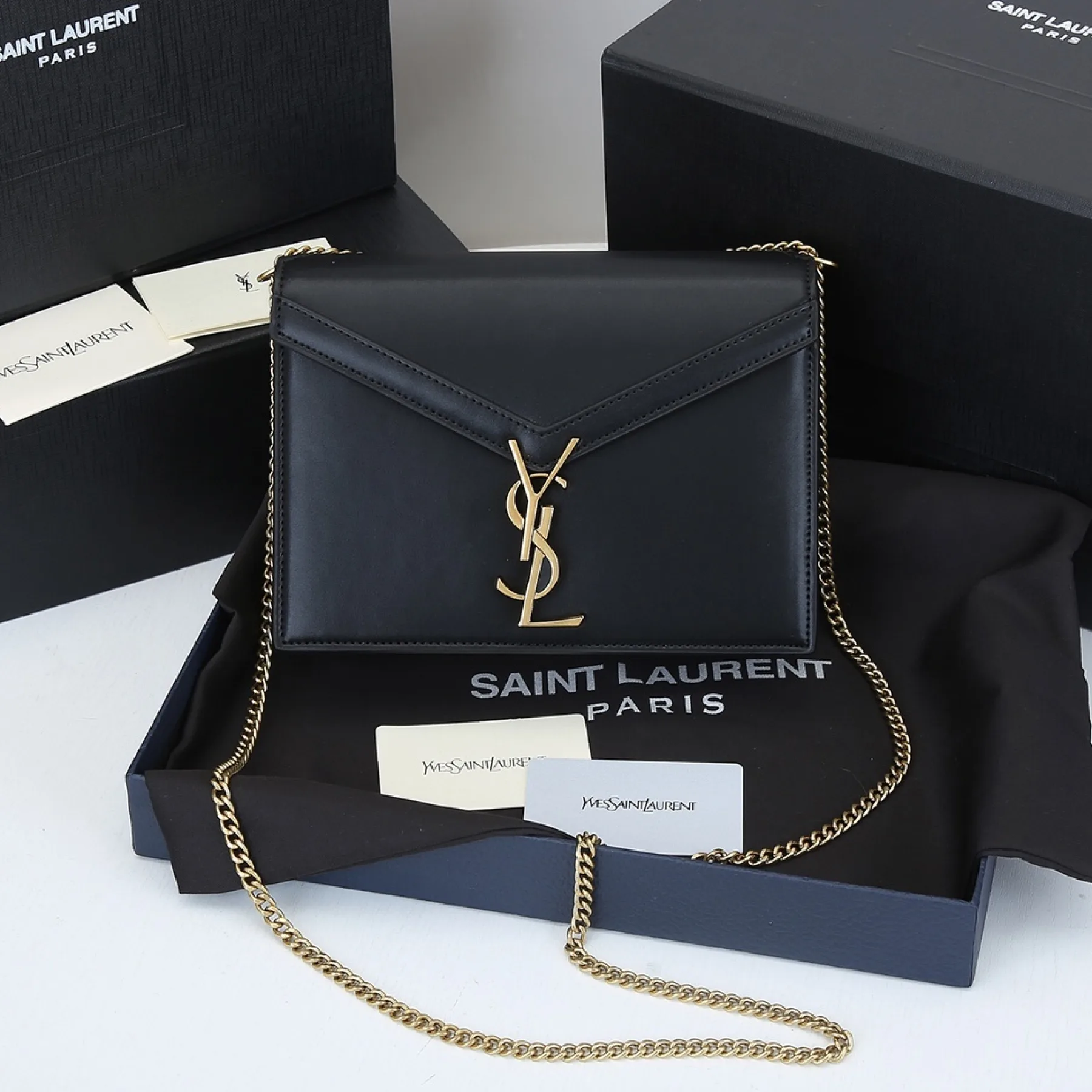 Saint Laurent YSL Cassandra Monogram Clasp Leather Crossbody Black - Bag
