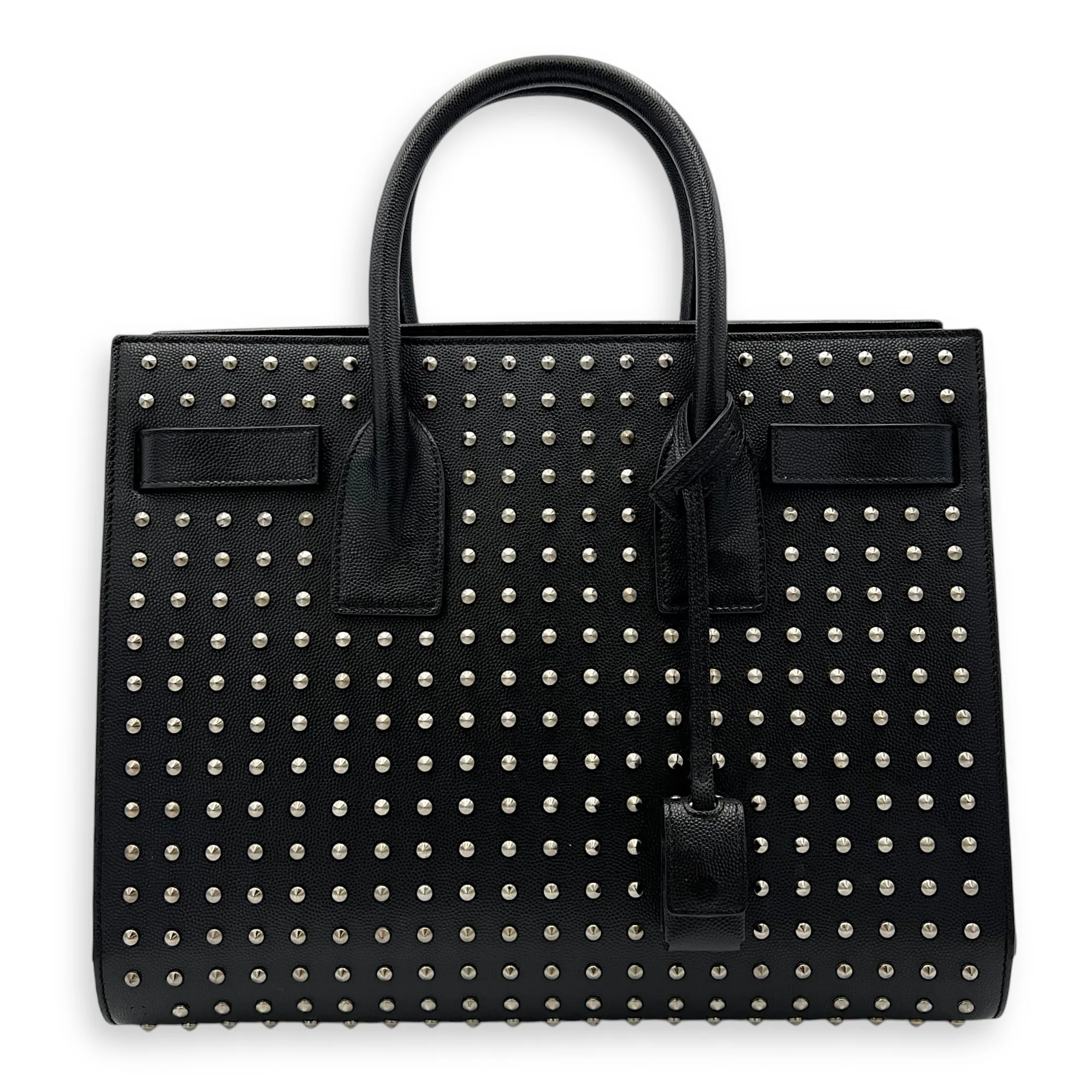 Sac de Jour Small Black Top Handle Bag in Calfskin, Silver hardware