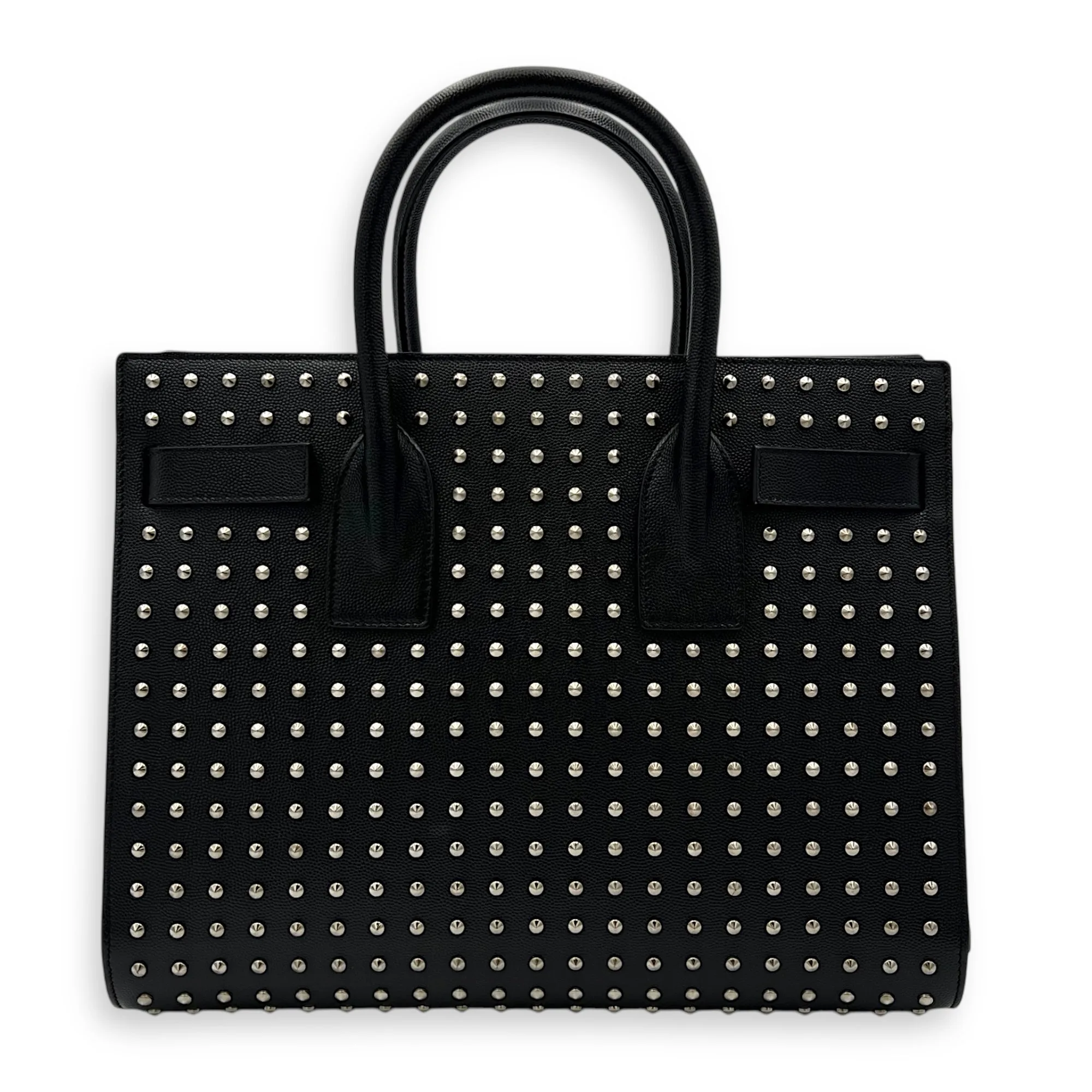 Sac de Jour Small Black Top Handle Bag in Calfskin, Silver hardware