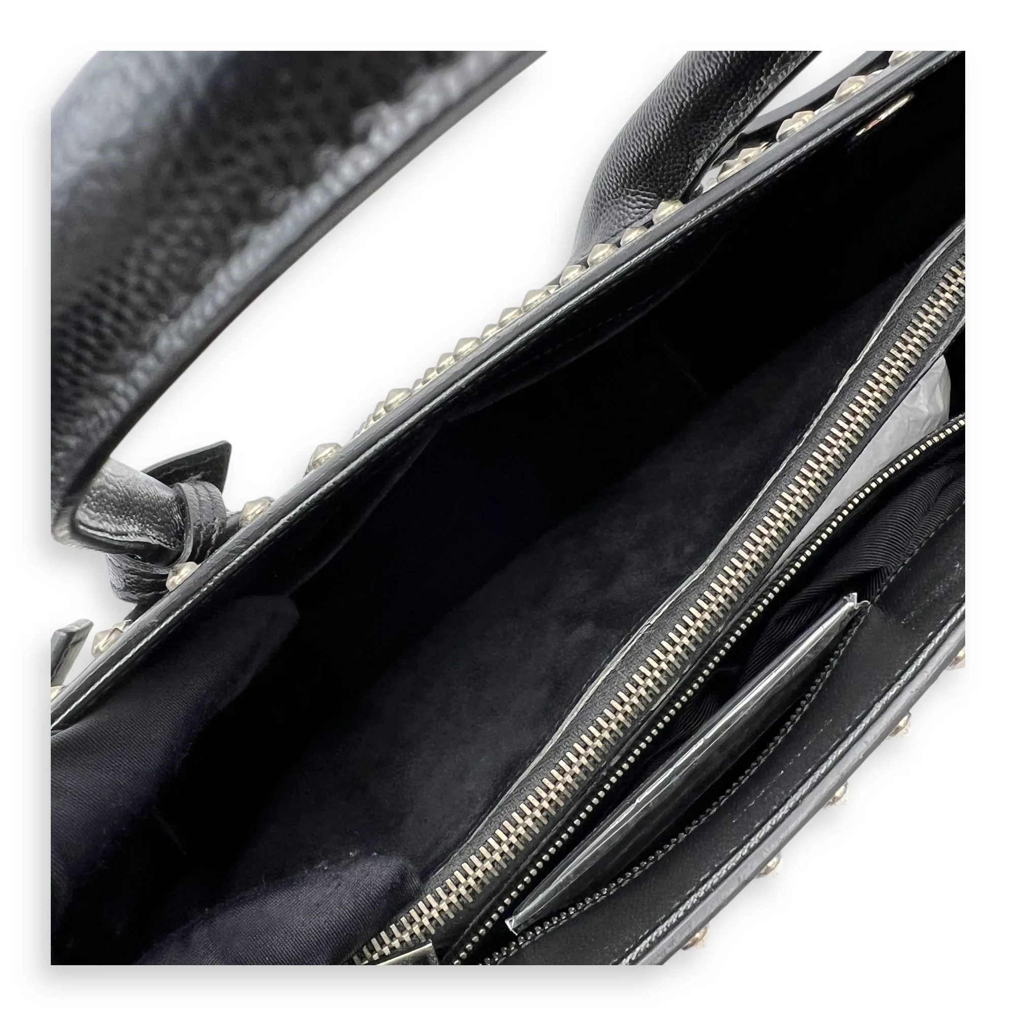 Sac de Jour Small Black Top Handle Bag in Calfskin, Silver hardware