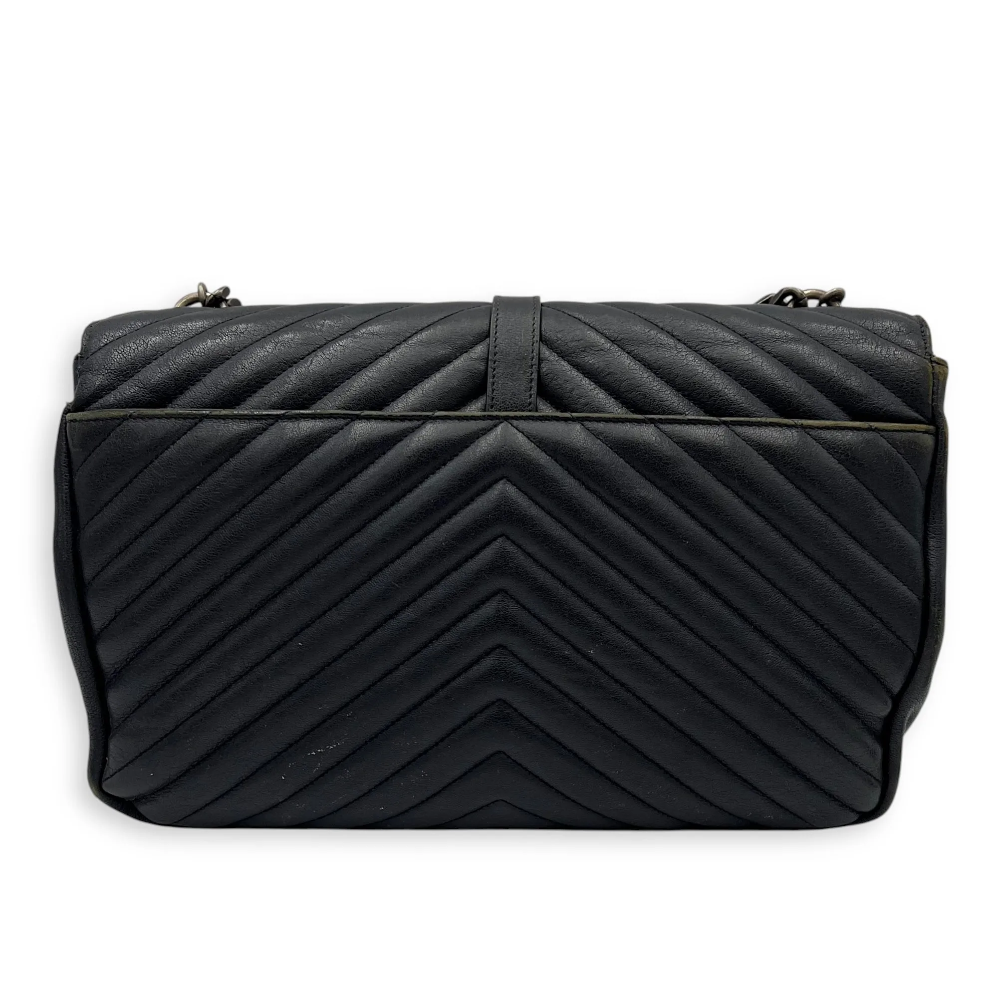 College Large Grey Shoulder Bag in Calfskin, Silver hardware