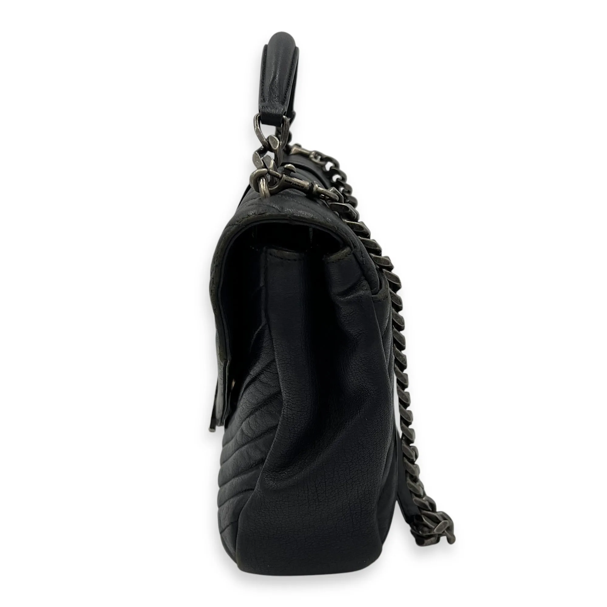 College Large Grey Shoulder Bag in Calfskin, Silver hardware