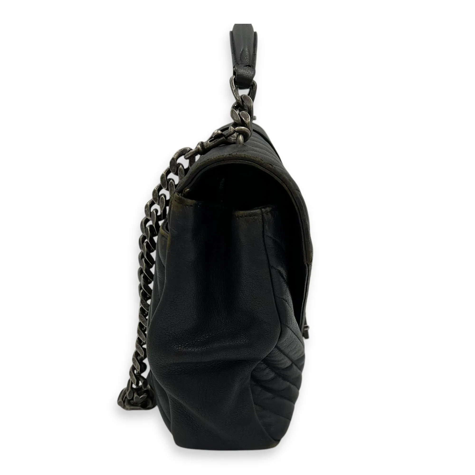College Large Grey Shoulder Bag in Calfskin, Silver hardware