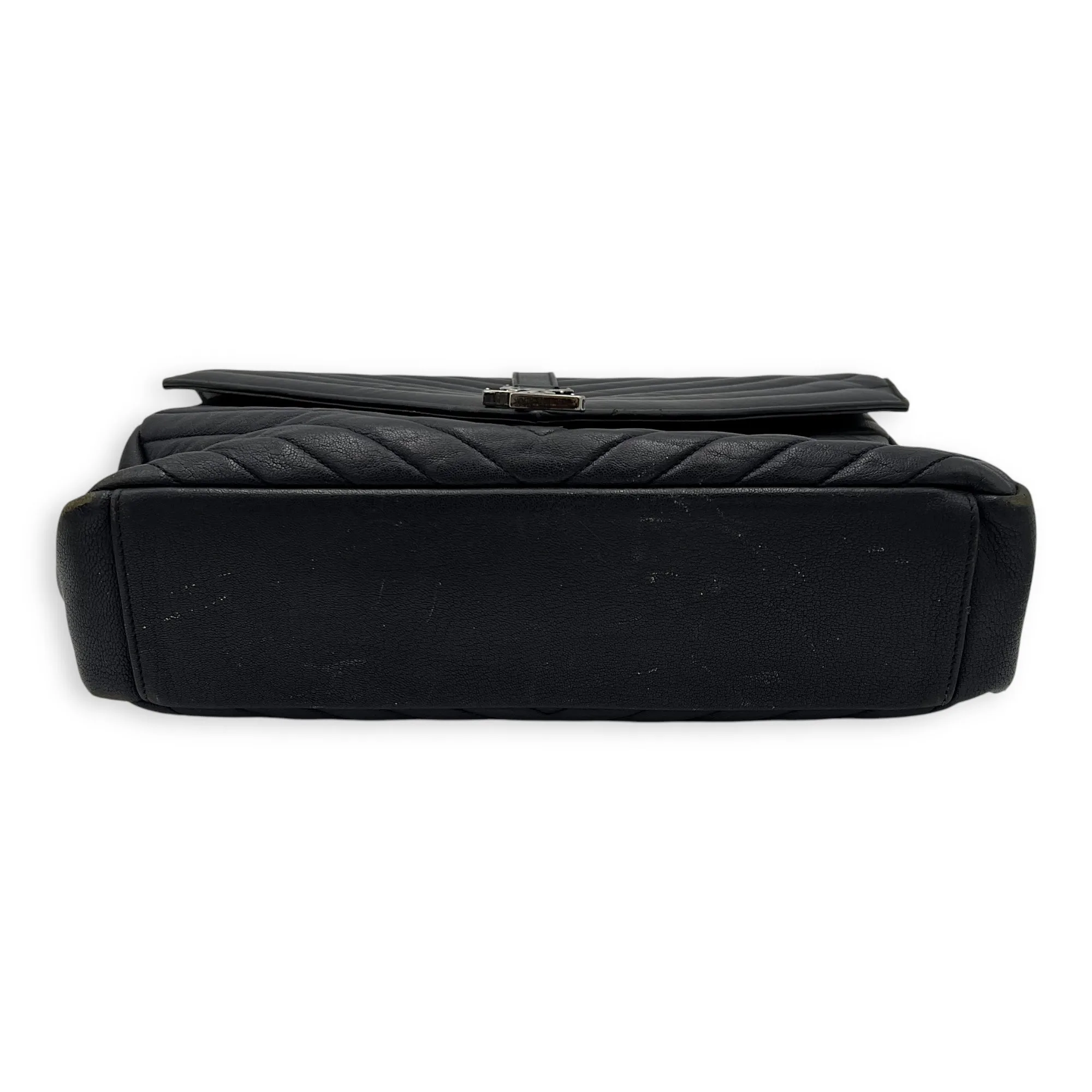 College Large Grey Shoulder Bag in Calfskin, Silver hardware