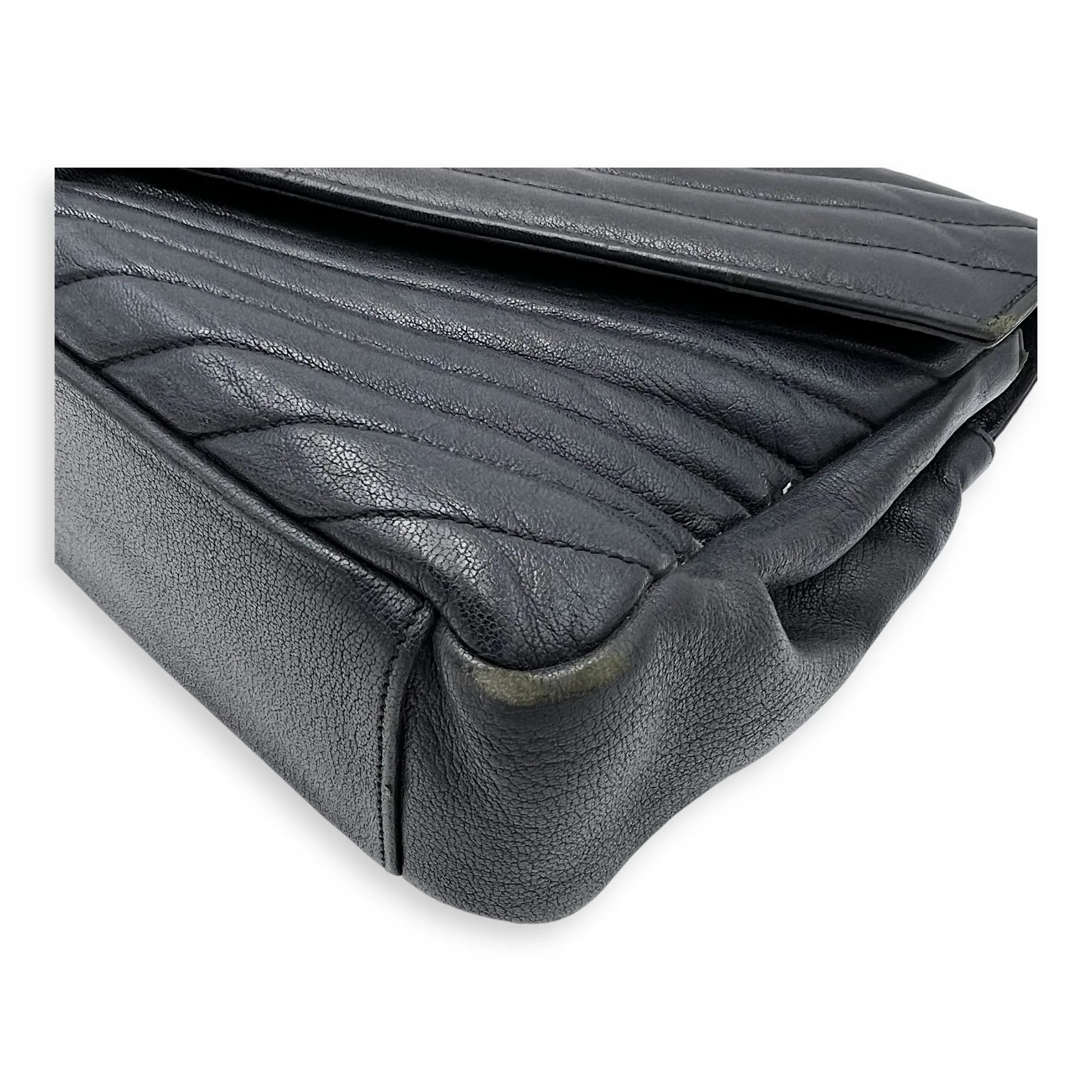 College Large Grey Shoulder Bag in Calfskin, Silver hardware