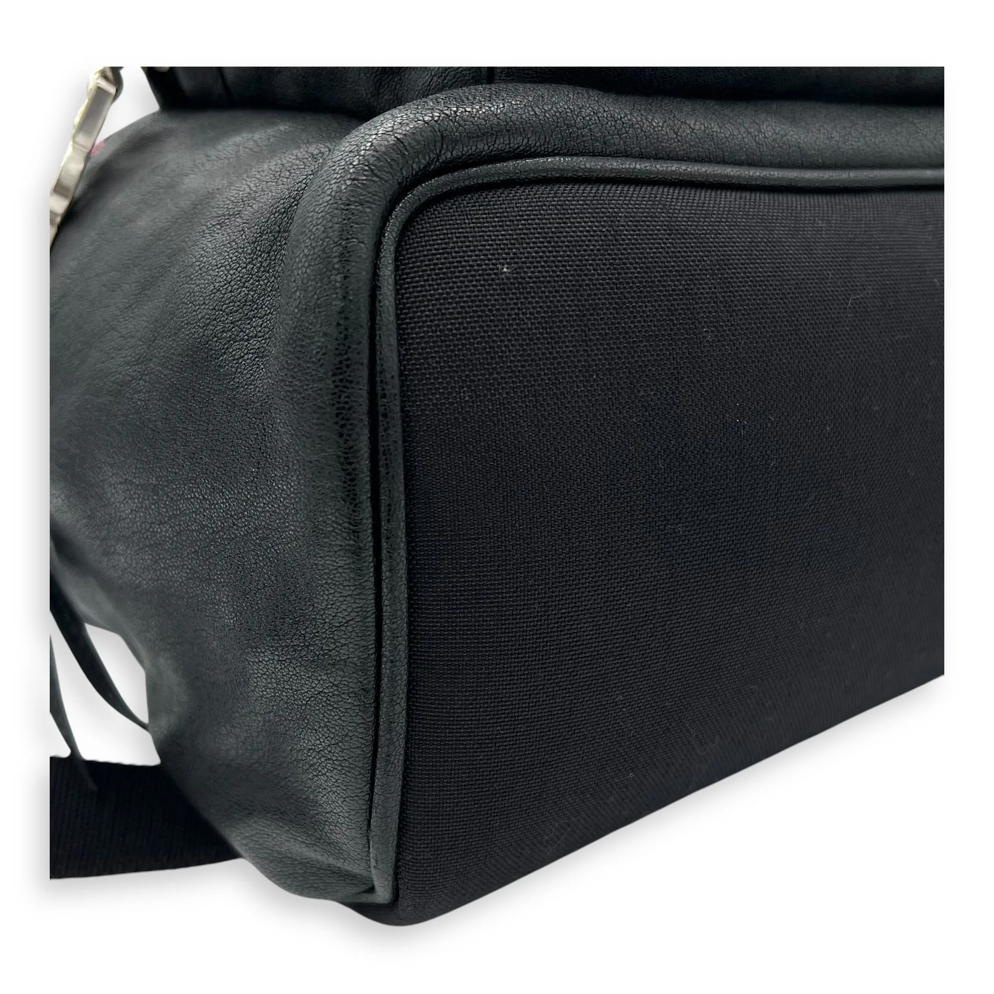 Logo Backpack Black in Calfskin, Silver hardware