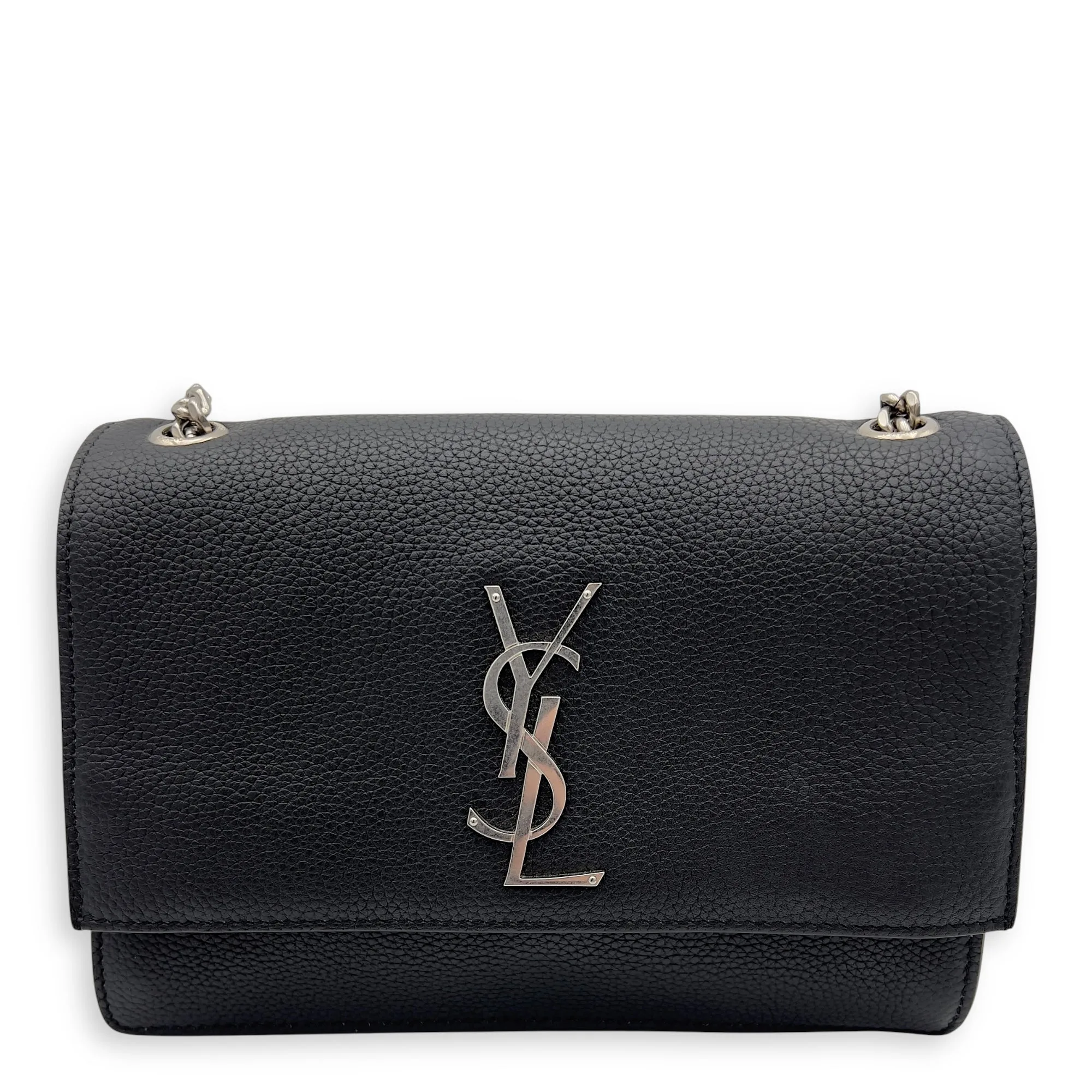 Sunset Shoulder Bag Black in Calfskin, Silver hardware