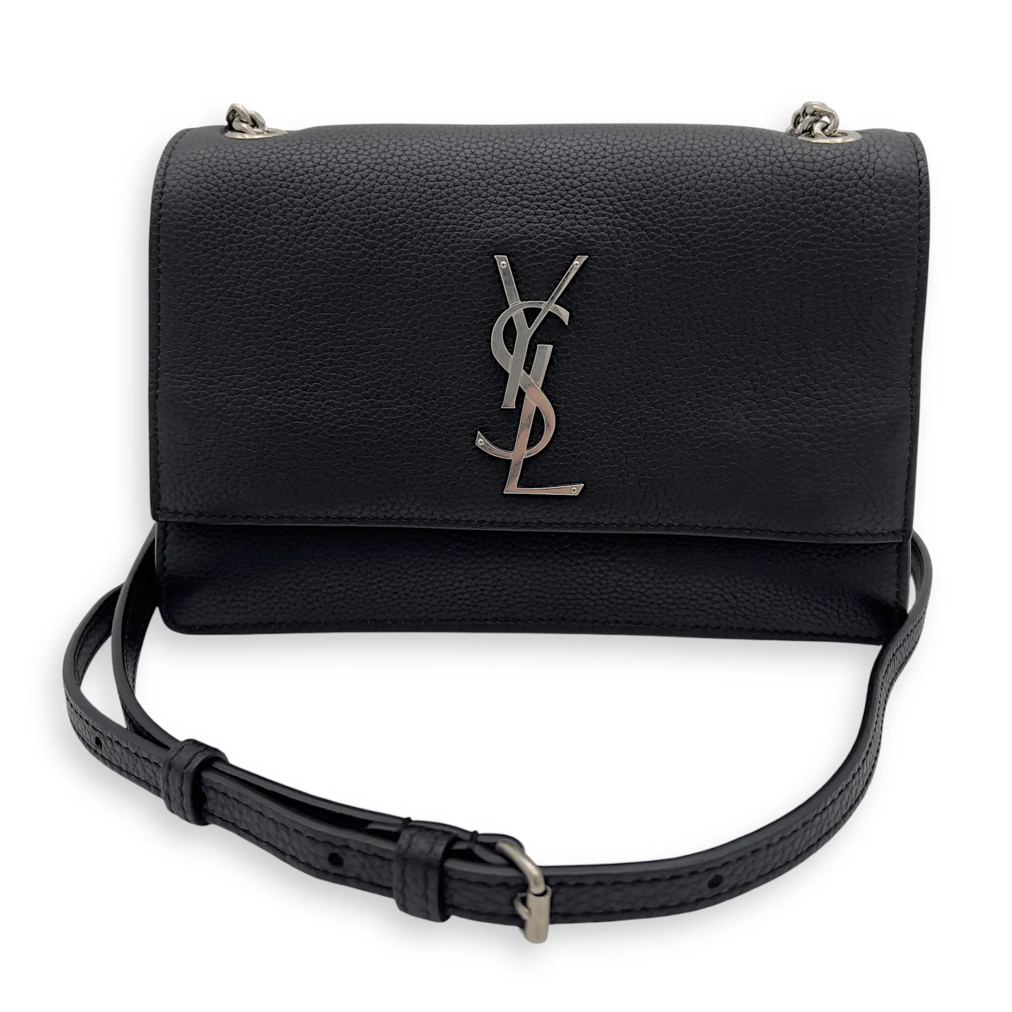 Sunset Shoulder Bag Black in Calfskin, Silver hardware