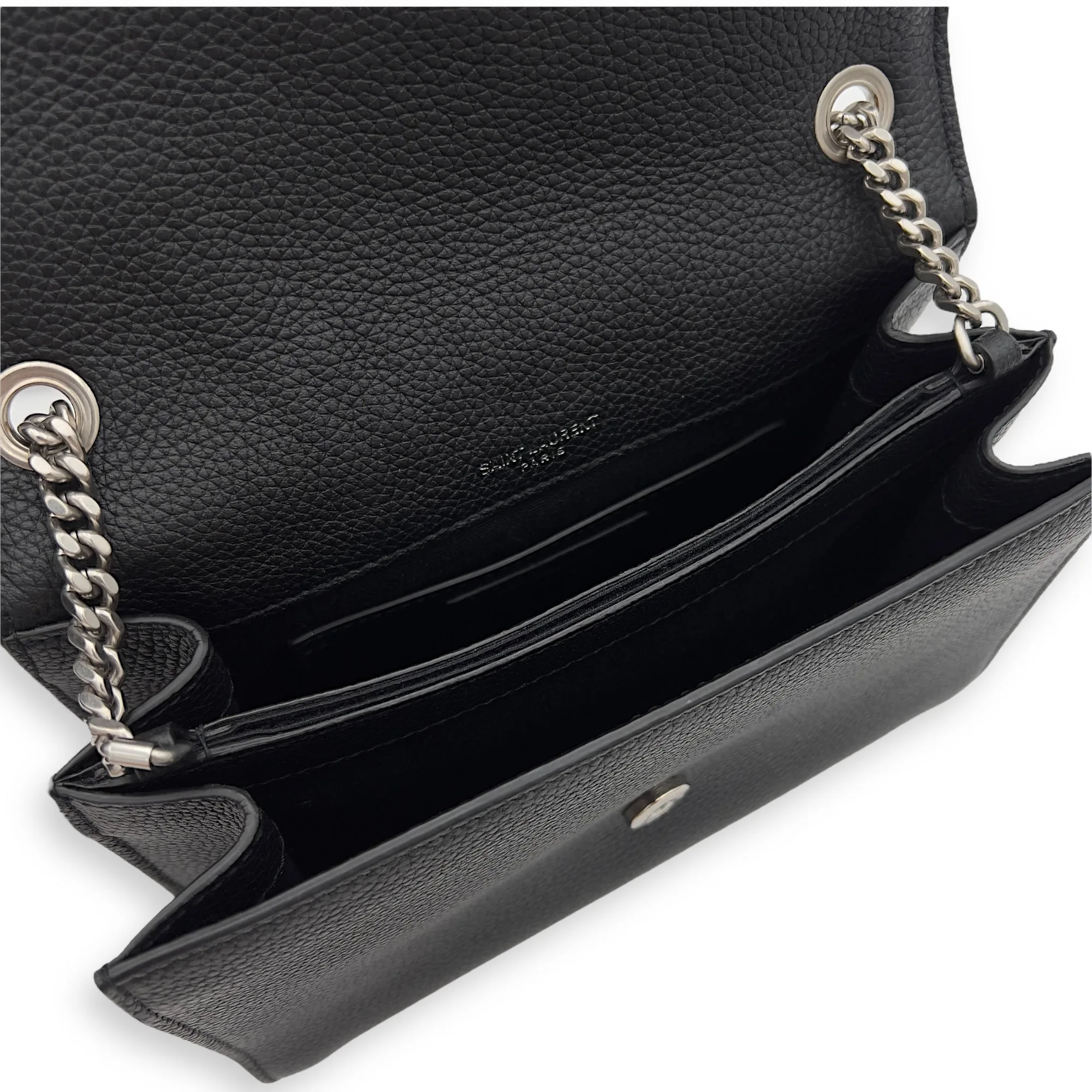 Sunset Shoulder Bag Black in Calfskin, Silver hardware
