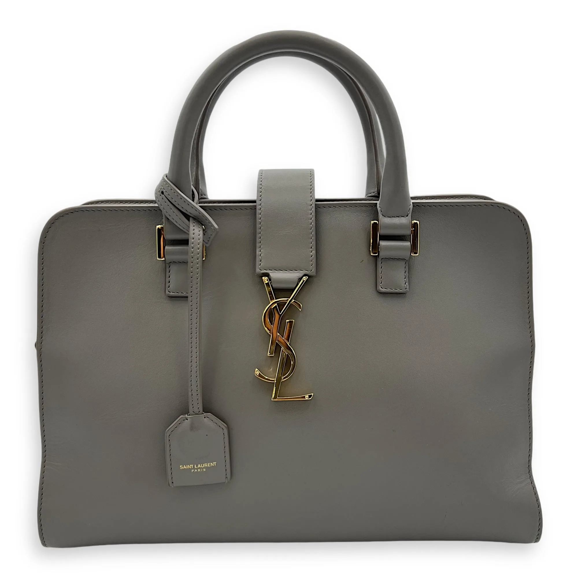 Cabas Small Grey Top Handle Bag in Calfskin, Gold hardware