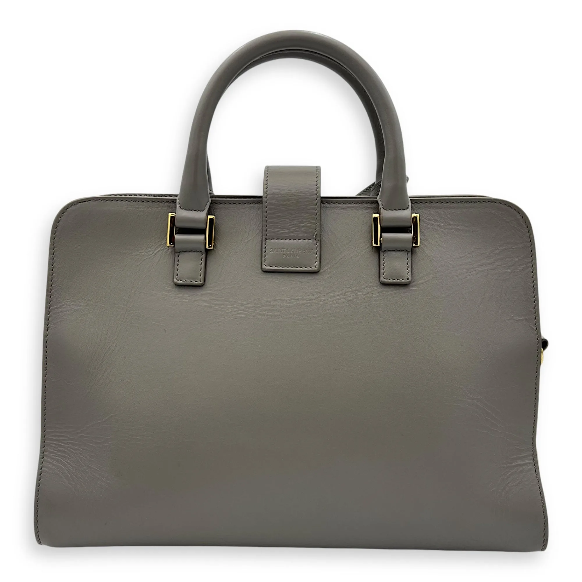 Cabas Small Grey Top Handle Bag in Calfskin, Gold hardware