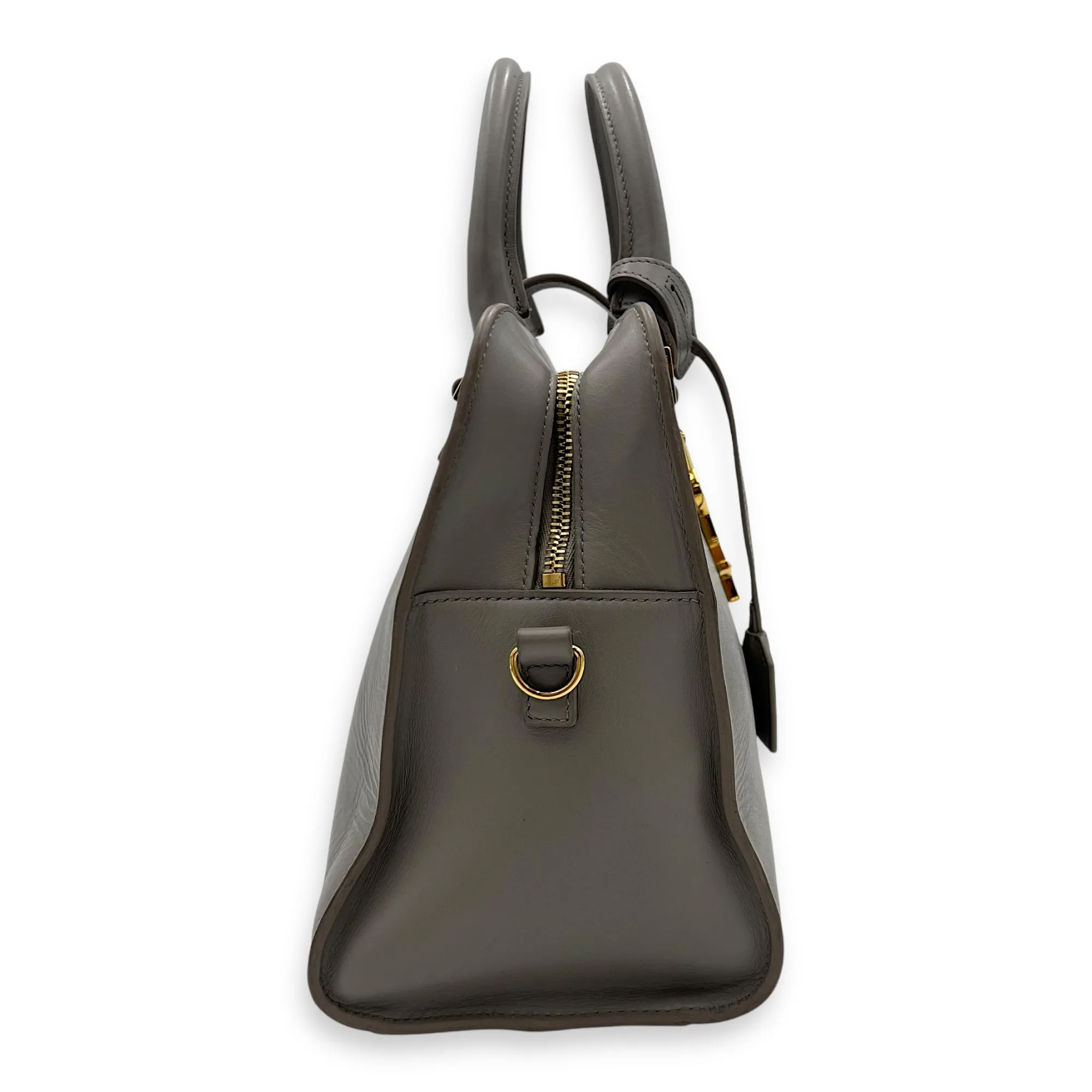 Cabas Small Grey Top Handle Bag in Calfskin, Gold hardware