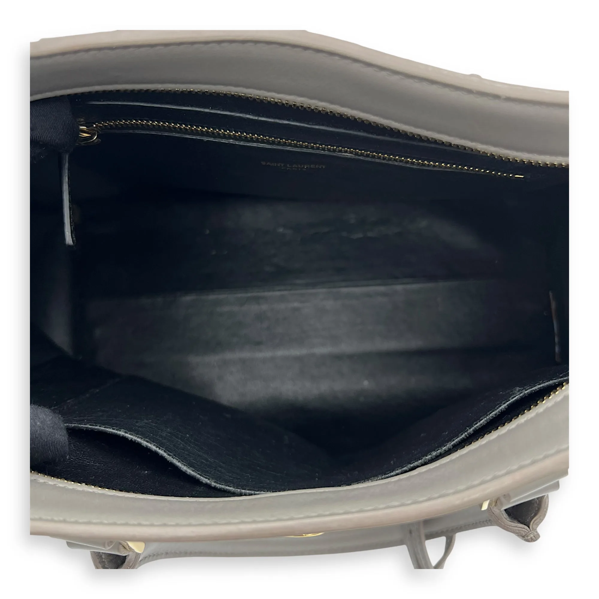 Cabas Small Grey Top Handle Bag in Calfskin, Gold hardware