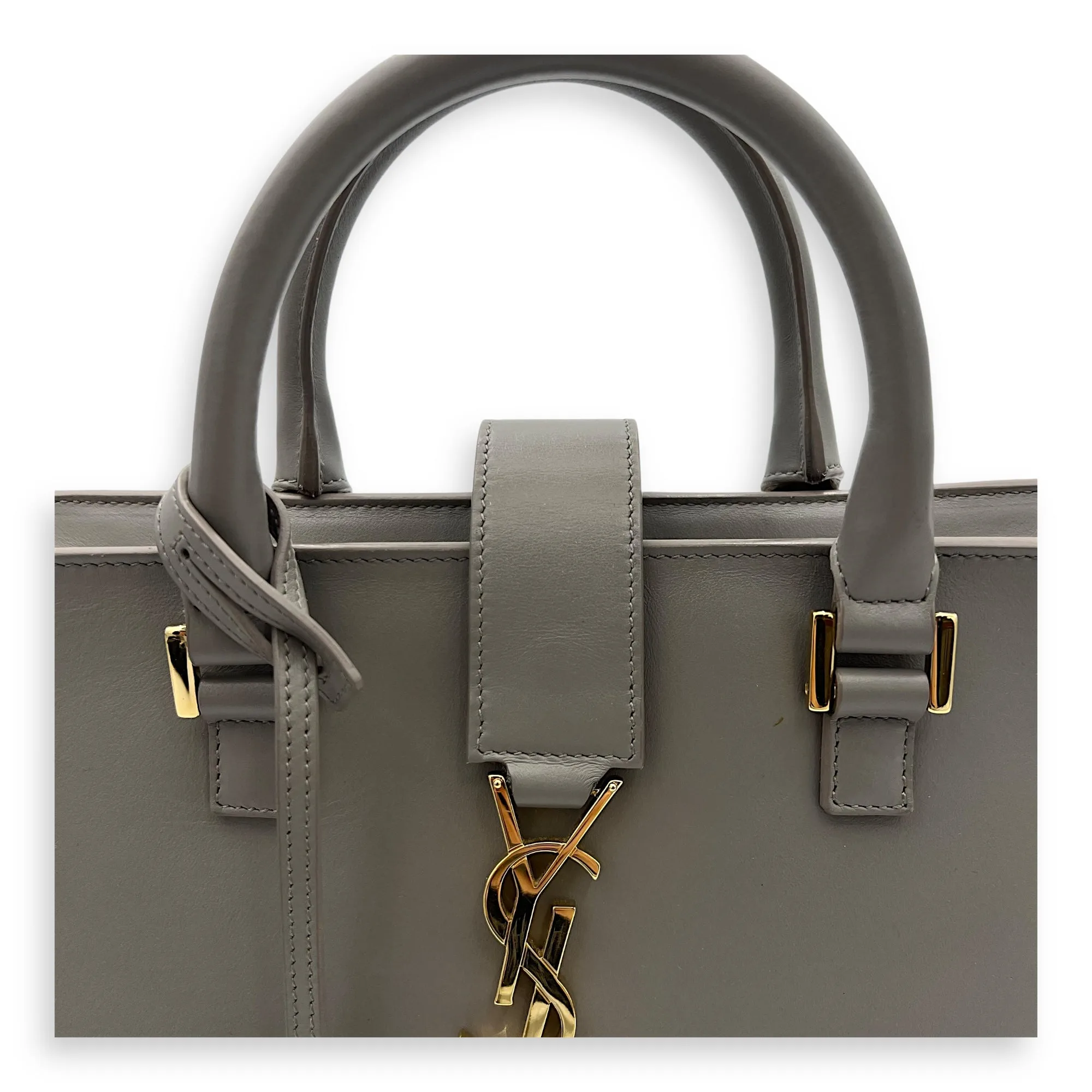 Cabas Small Grey Top Handle Bag in Calfskin, Gold hardware