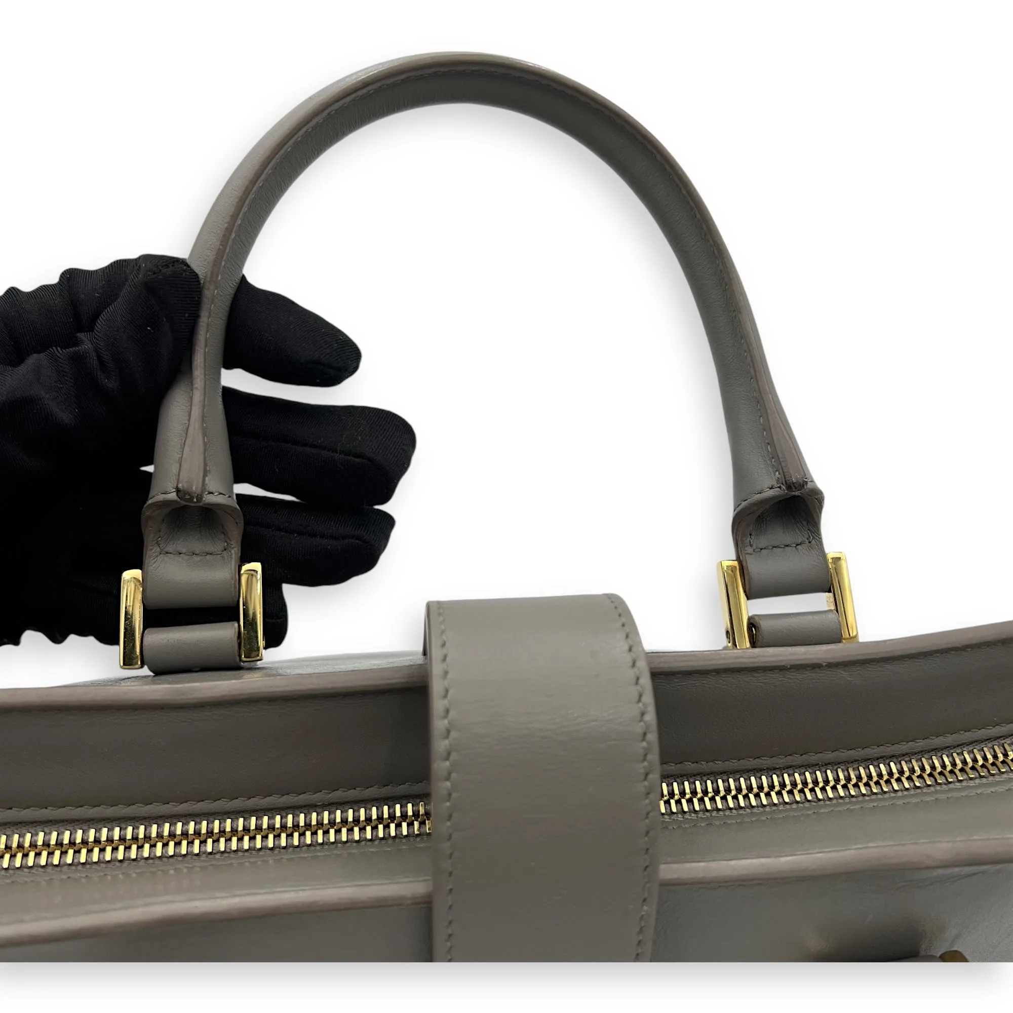 Cabas Small Grey Top Handle Bag in Calfskin, Gold hardware