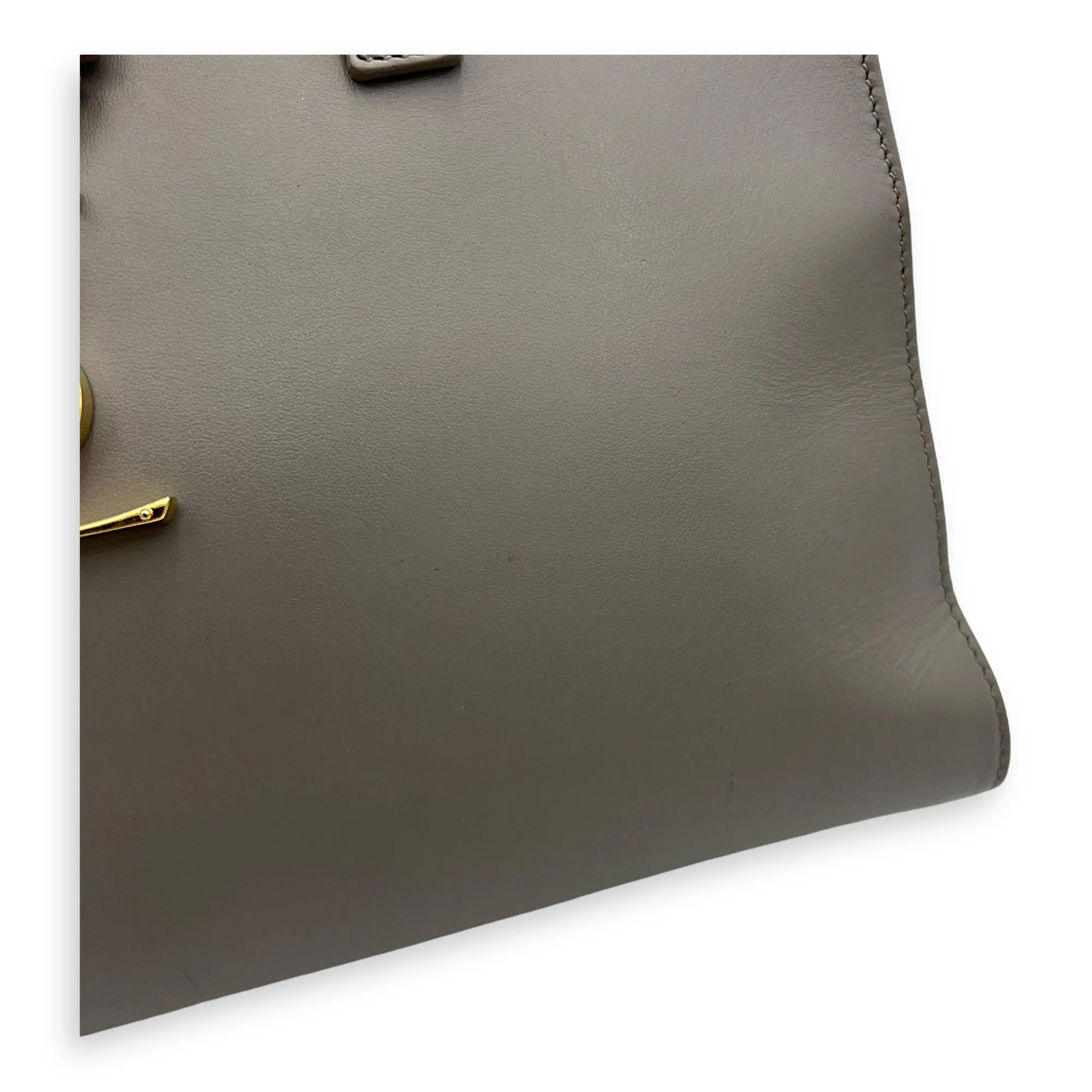 Cabas Small Grey Top Handle Bag in Calfskin, Gold hardware
