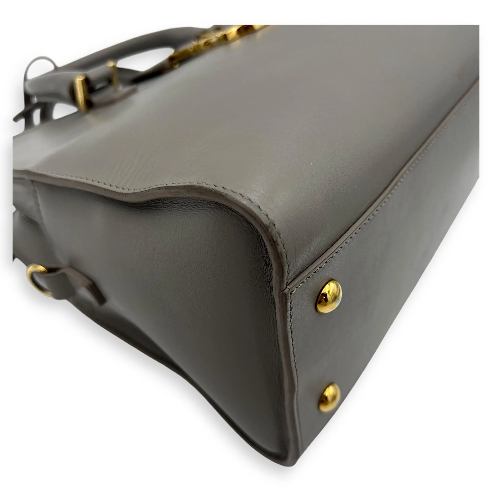 Cabas Small Grey Top Handle Bag in Calfskin, Gold hardware