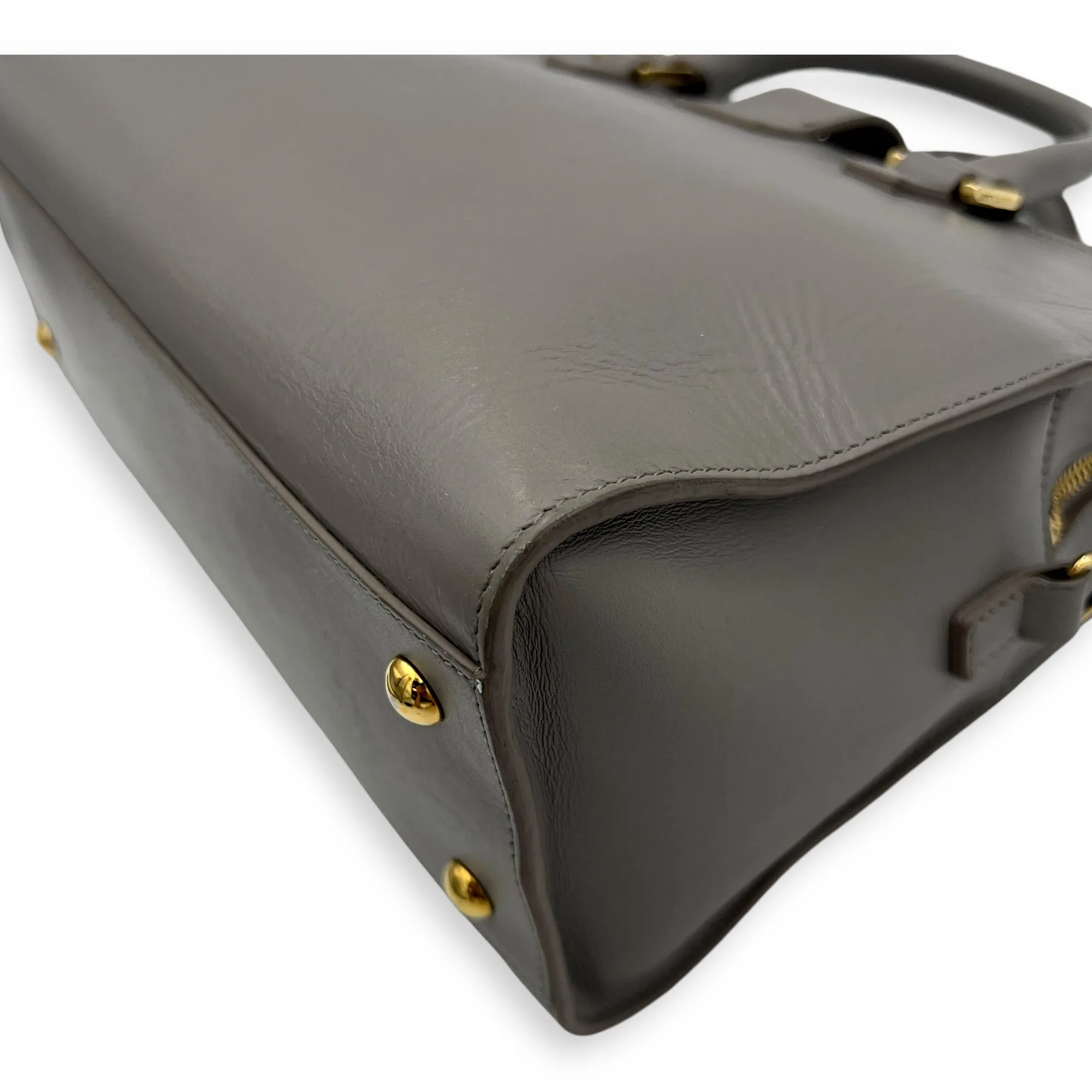Cabas Small Grey Top Handle Bag in Calfskin, Gold hardware