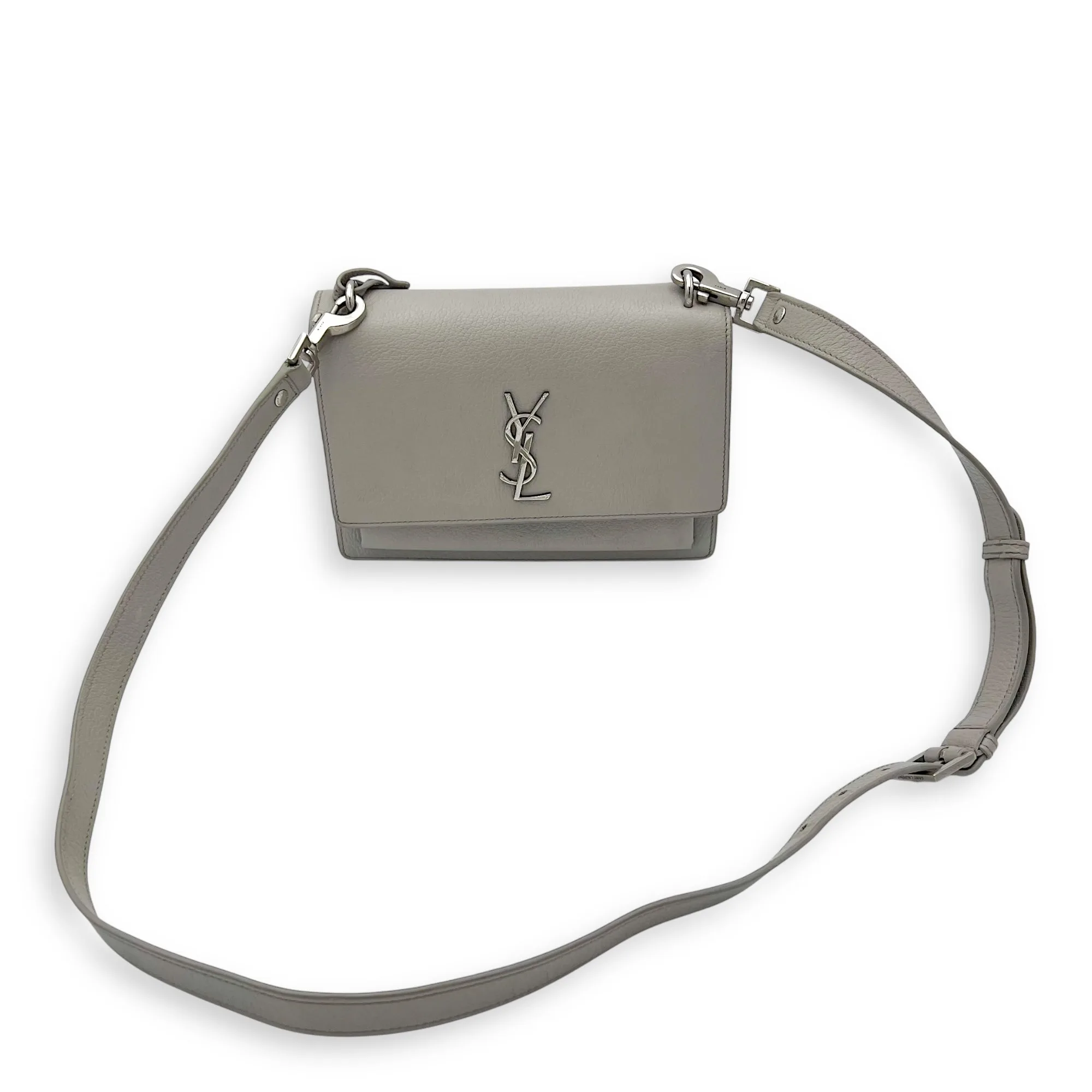 Sunset Medium Grey Shoulder Bag in Calfskin, Silver hardware