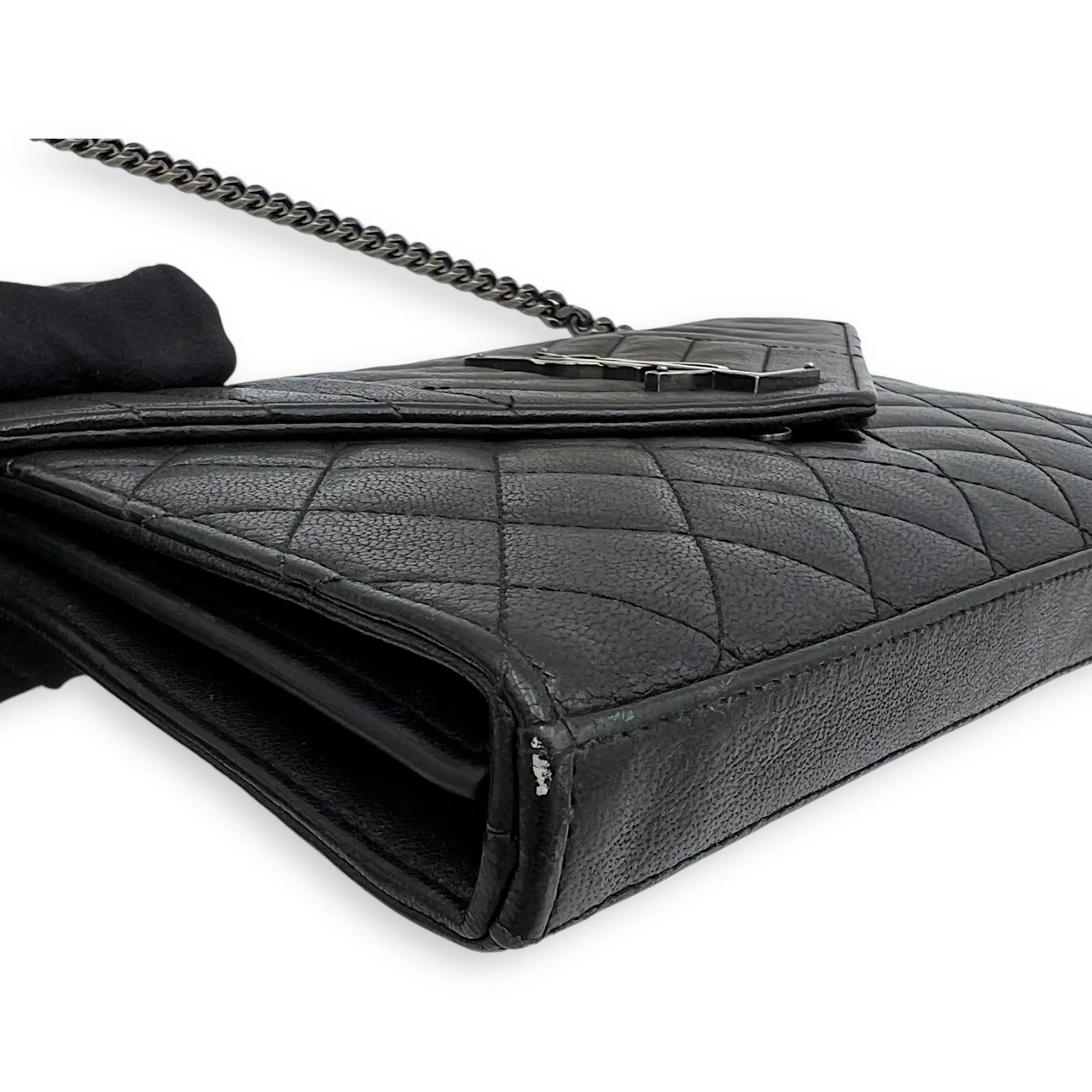 Envelope Wallet On Chain Black in Goat Leather, Silver hardware